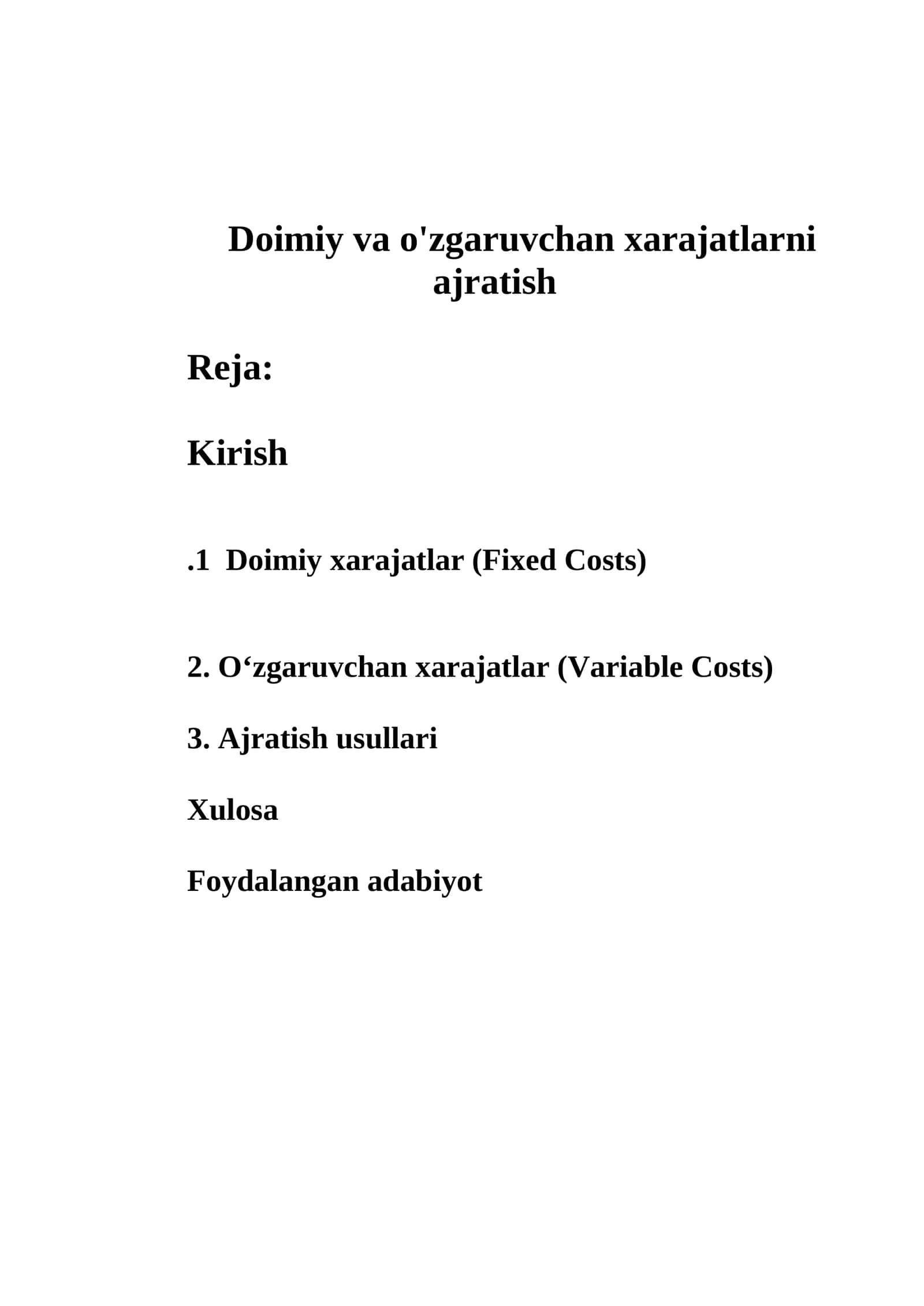 Doimiy va o'zgaruvchan xarajatlarni ajratish 1