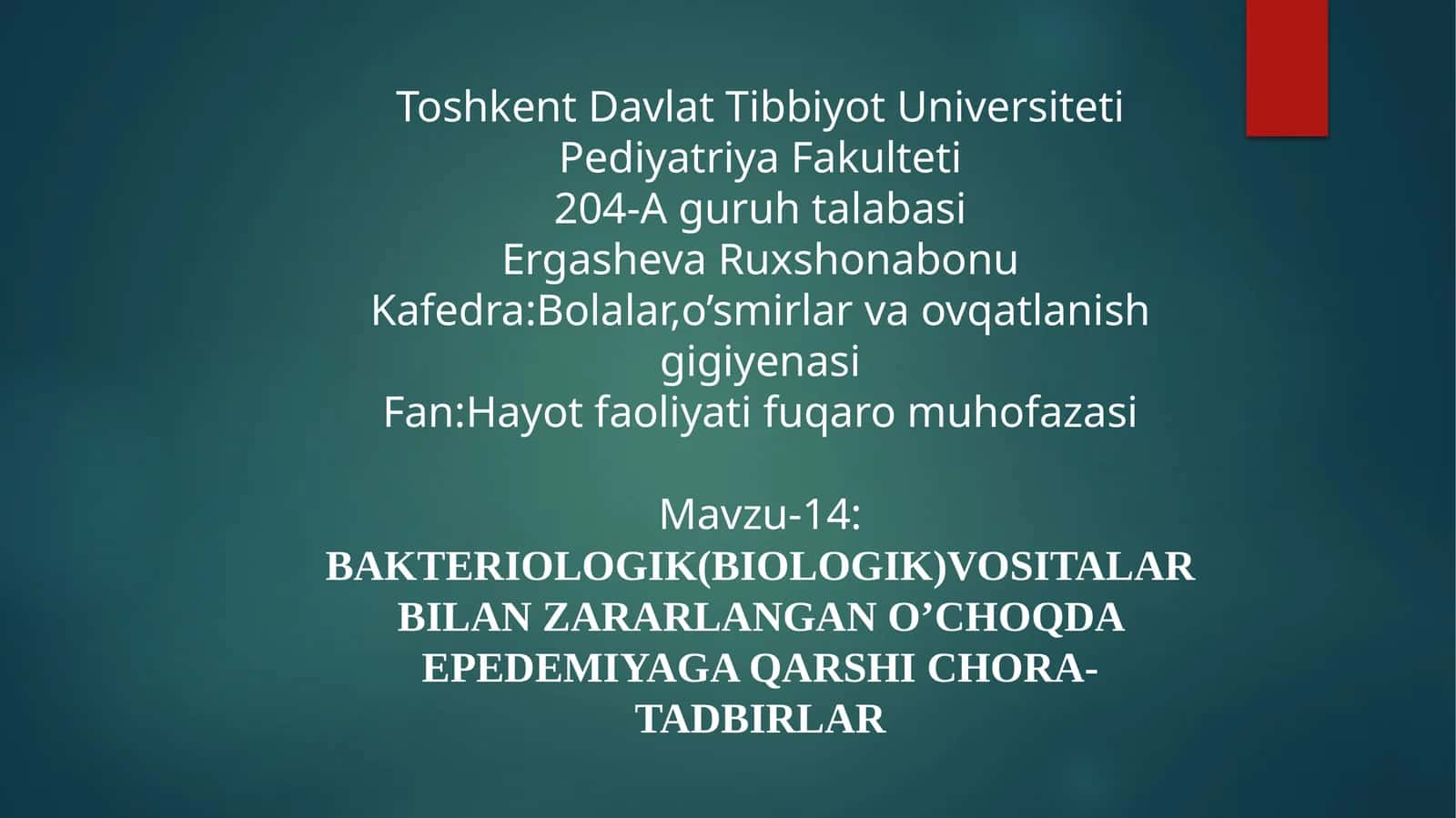 BAKTERIOLOGIK(BIOLOGIK)VOSITALAR BILAN ZARARLANGAN O’CHOQDA EPEDEMIYAGA QARSHI CHORA-TADBIRLAR 1