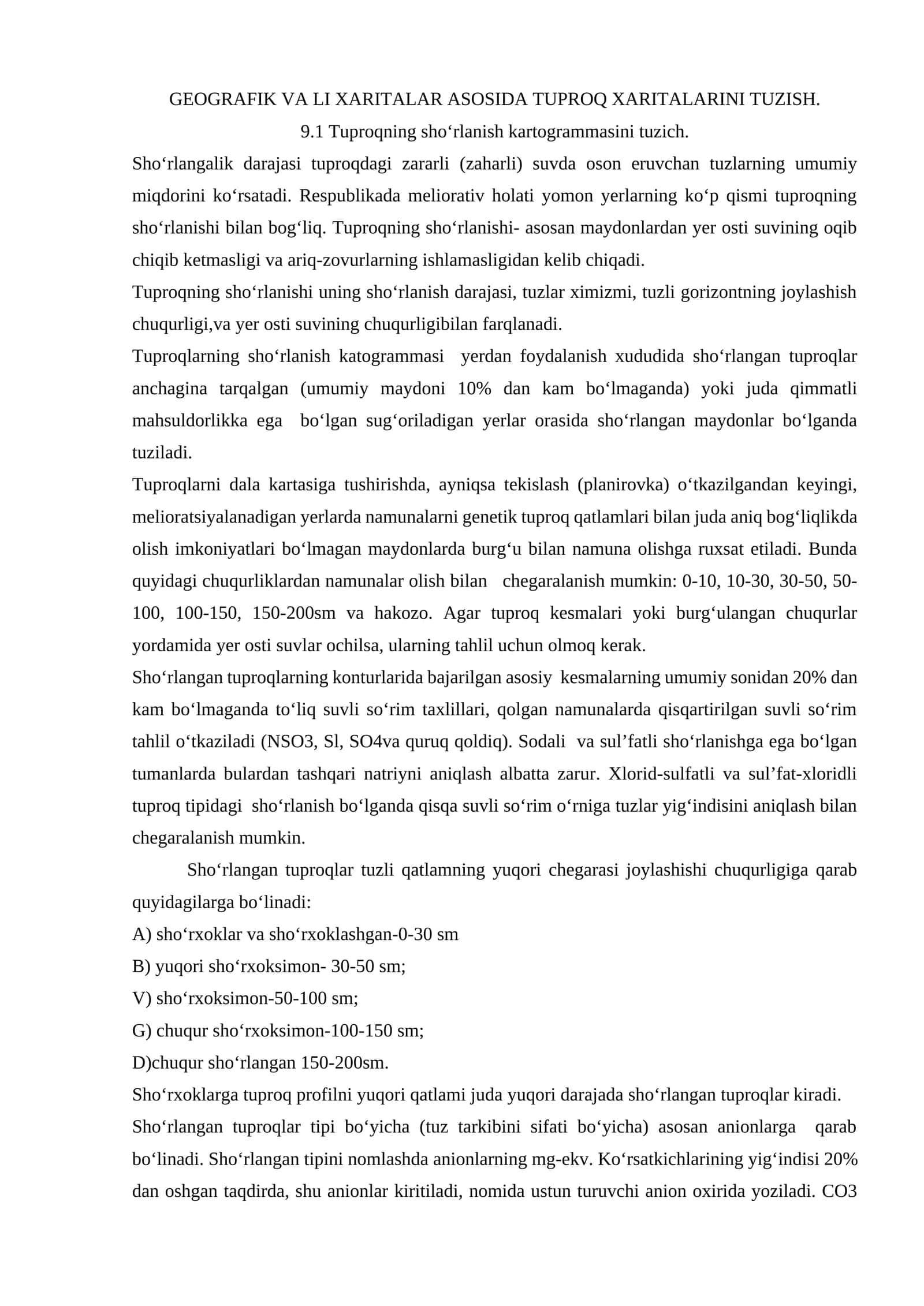 Tuproqning sho‘rlanish kartogrammasini tuzish 1