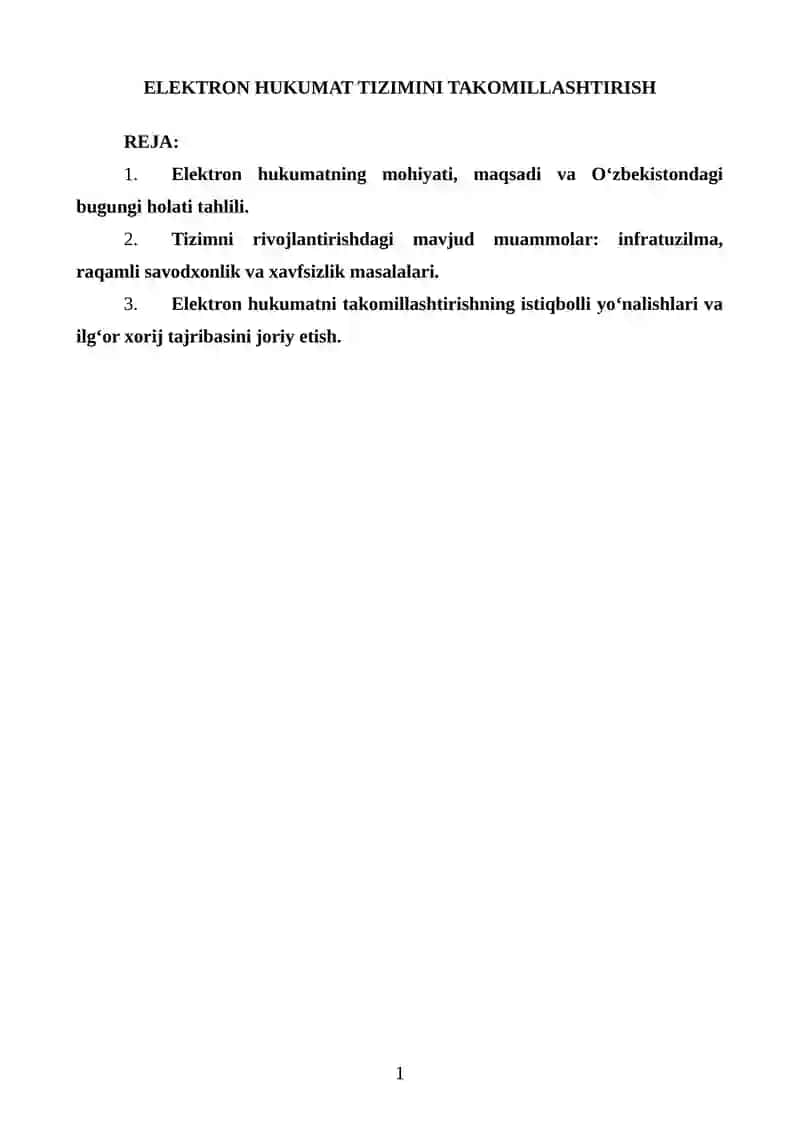 Elektron hukumat tizimini takomillashtirish