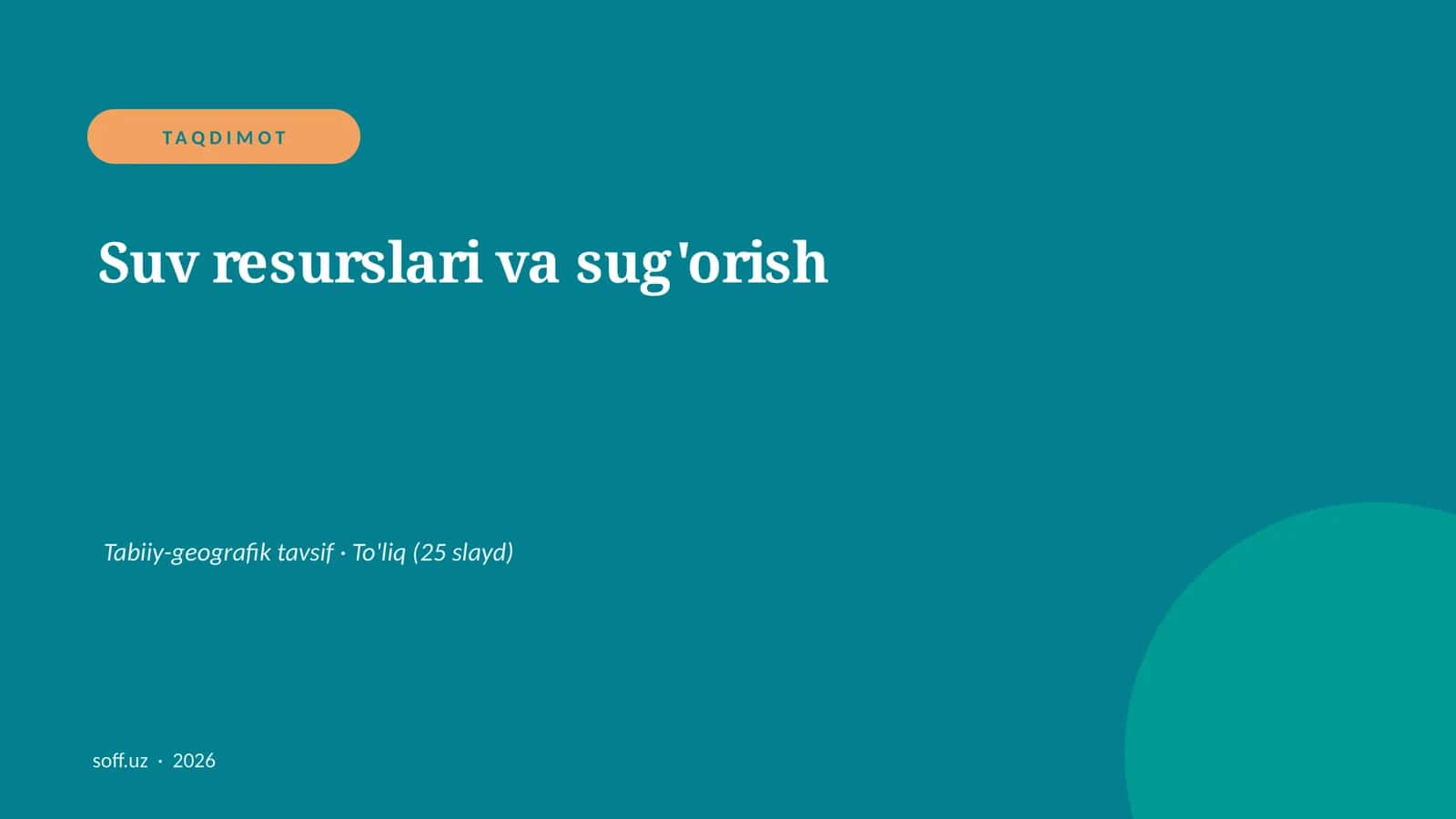 Suv resurslari va sug'orish 1