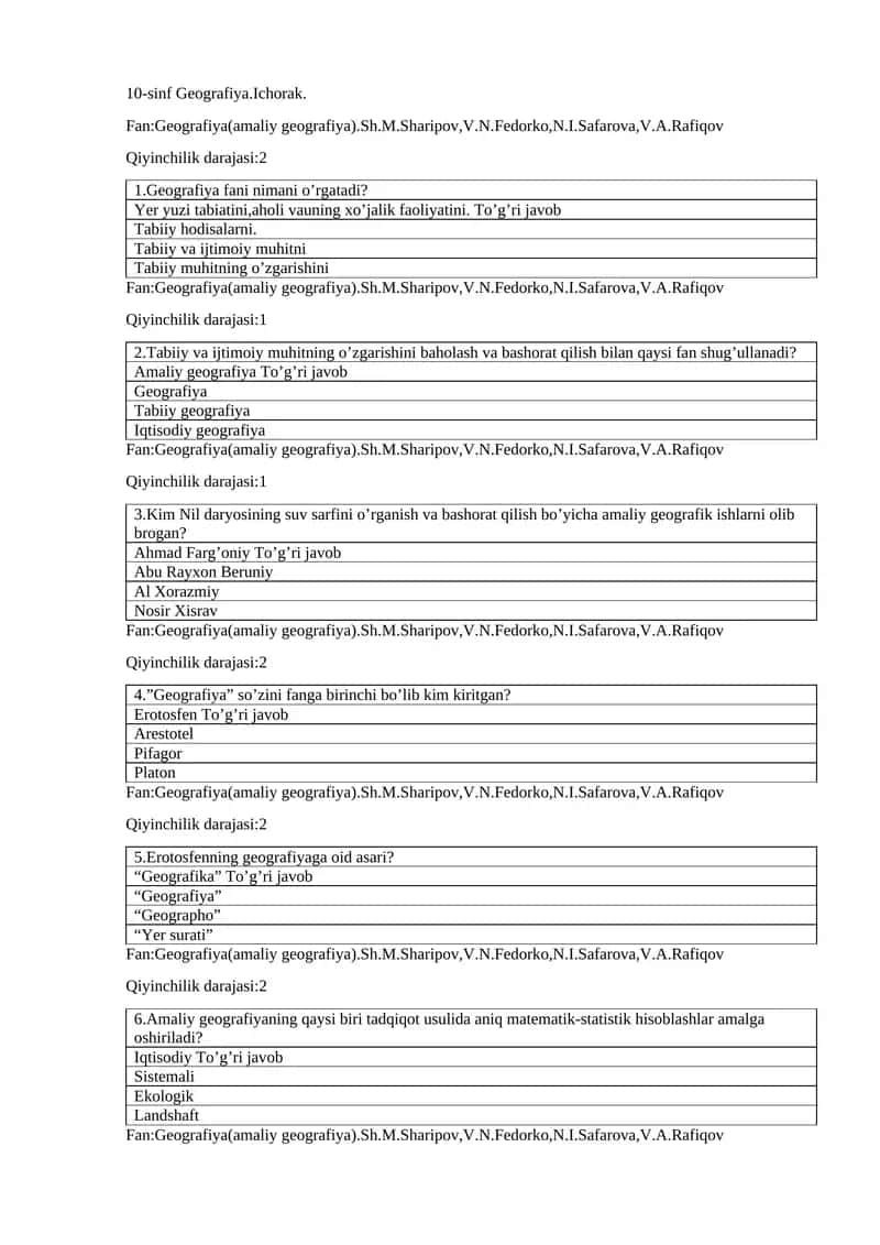 10-sinf Geografiya.Ichorak 1