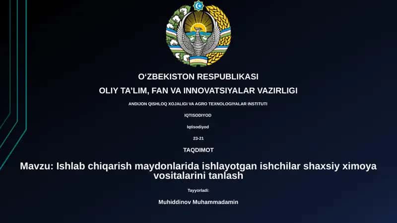 Ishlab chiqarish maydonlarida ishlayotgan ishchilar shaxsiy ximoya vositalarini tanlash 1