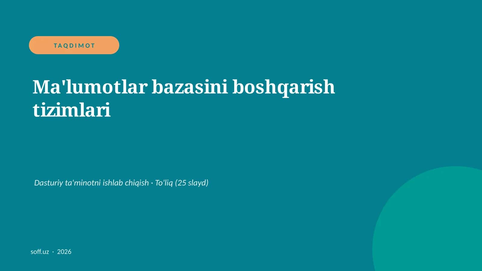 Ma'lumotlar bazasini boshqarish tizimlari 1