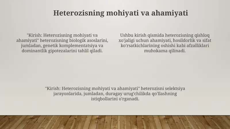 Kirish: Heterozisning mohiyati va ahamiyati 1