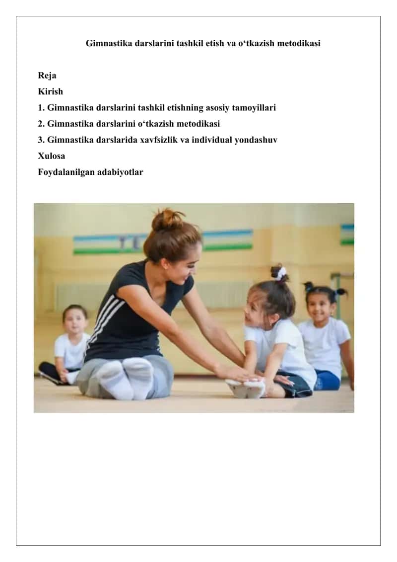 Gimnastika darslarini tashkil etish va o‘tkazish metodikasi 1