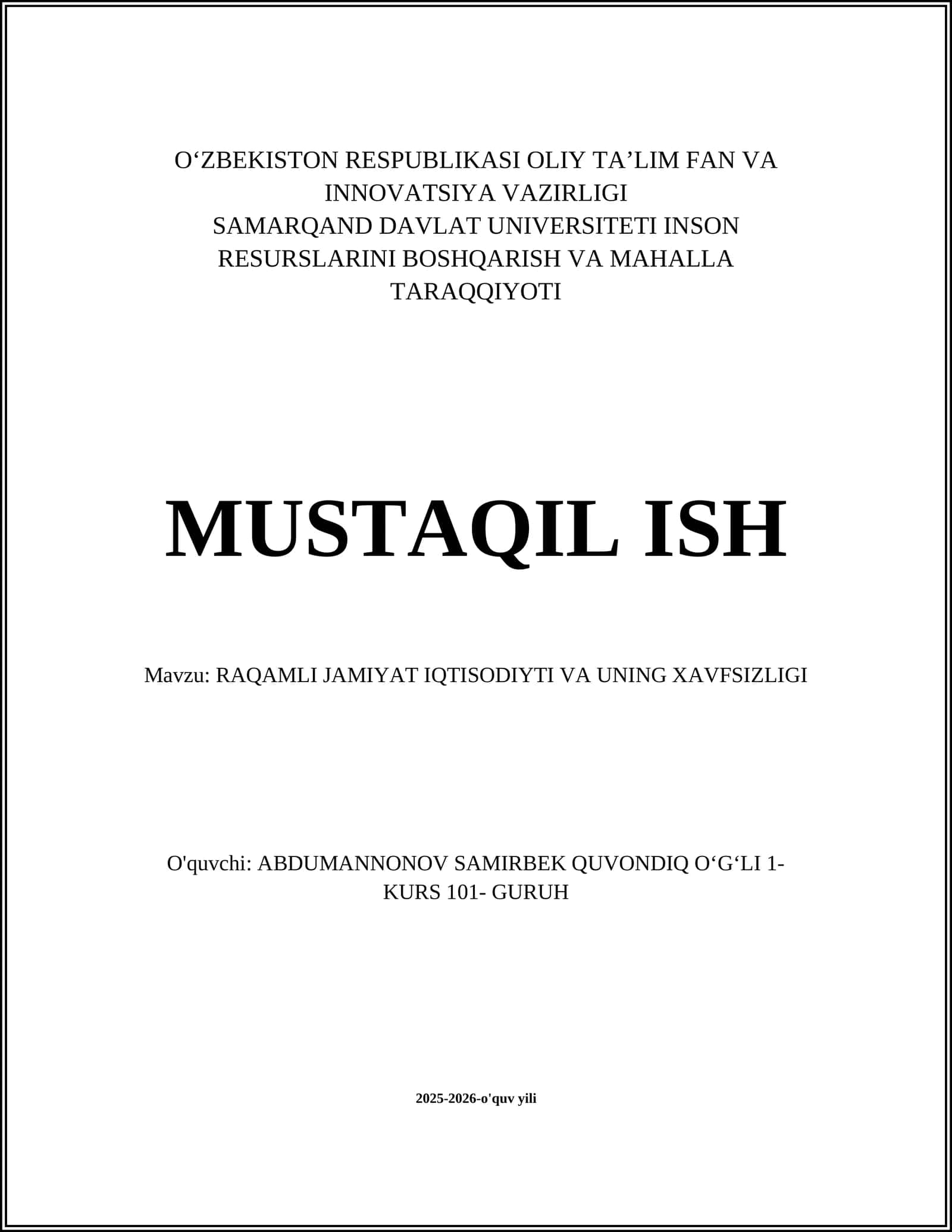 RAQAMLI JAMIYAT IQTISODIYTI VA UNING XAVFSIZLIGI 1