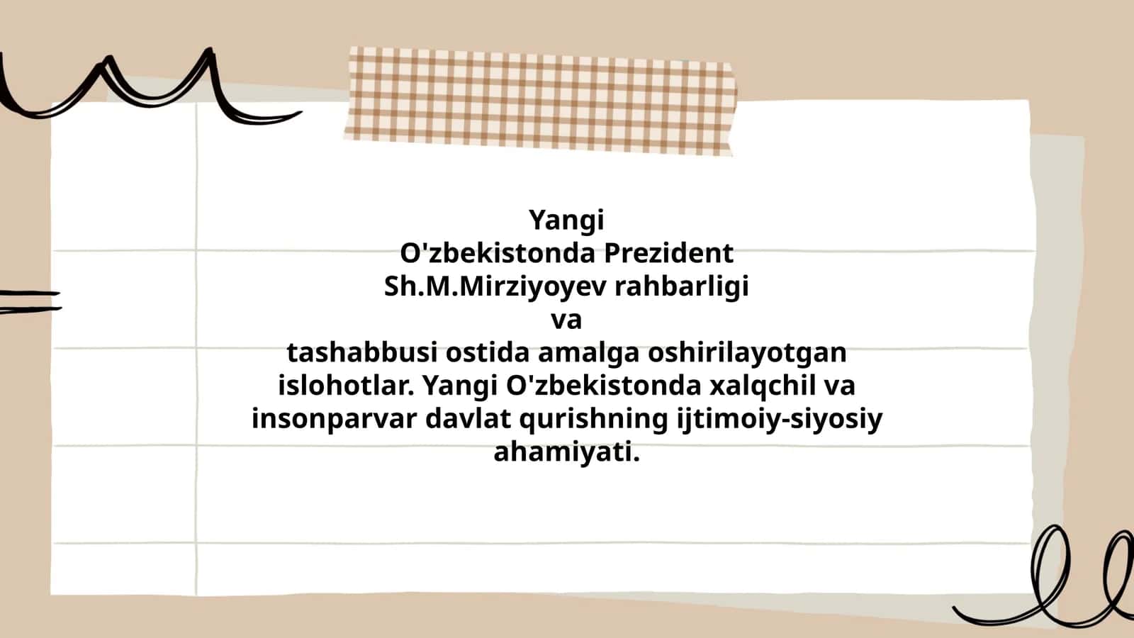 Yangi O'zbekistonda Prezident Sh.M.Mirziyoyev rahbarligi 1