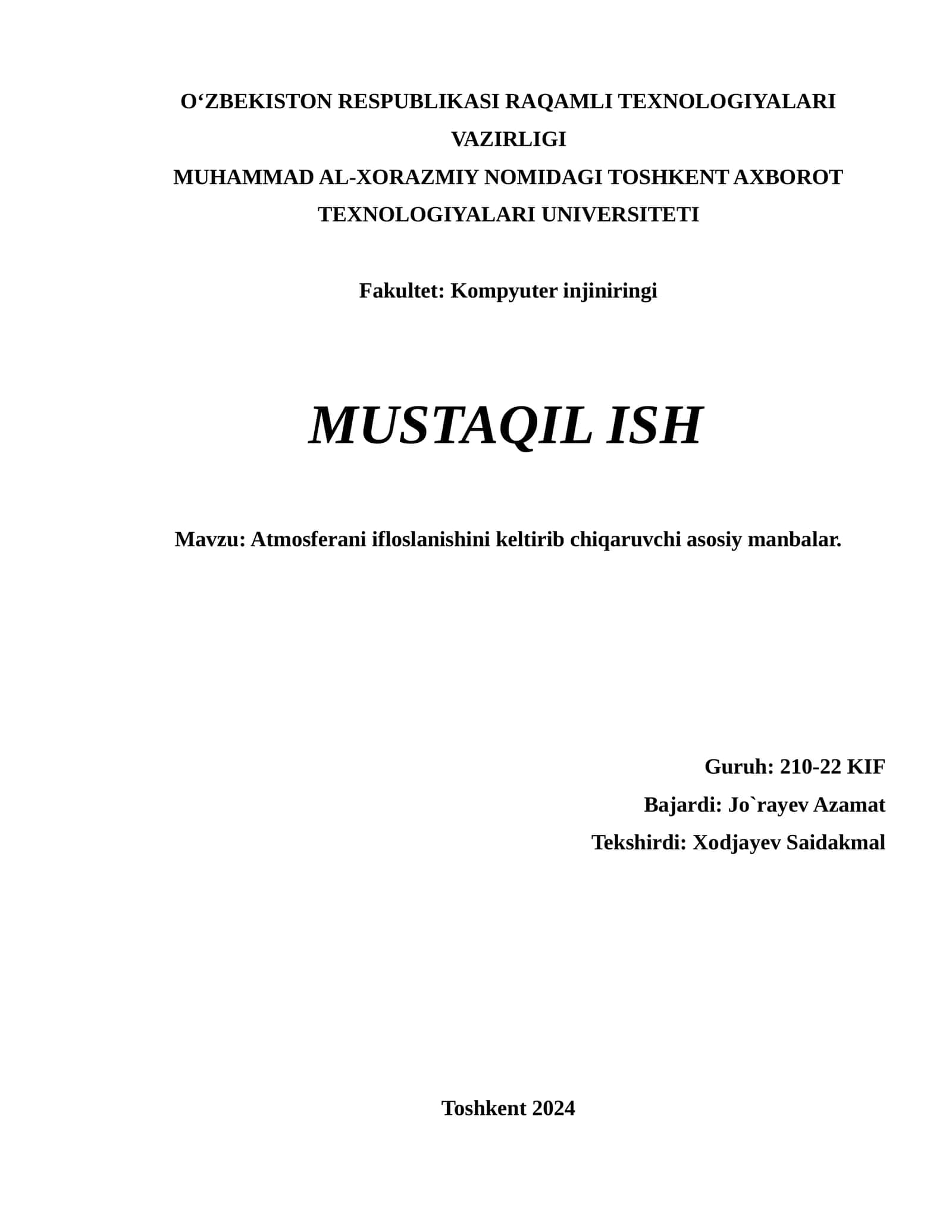 Atmosferani ifloslanishini keltirib chiqaruvchi asosiy manbalar 1