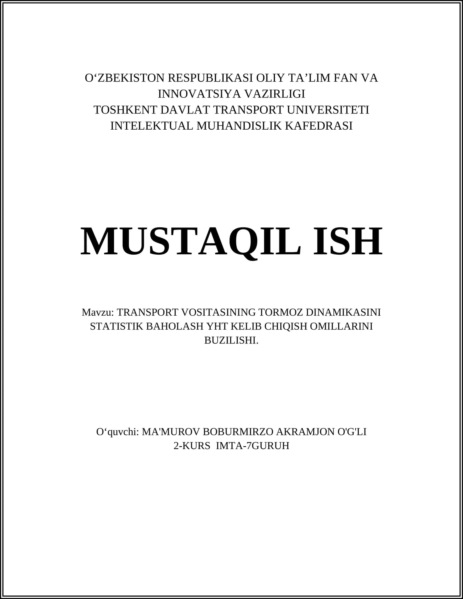 Transport vositalarining tormoz dinamikasi 1