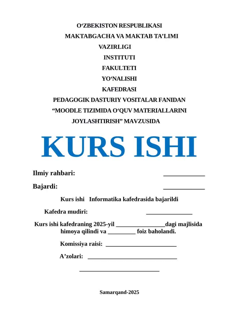 “MOODLE TIZIMIDA O‘QUV MATERIALLARINI JOYLASHTIRISH” 1