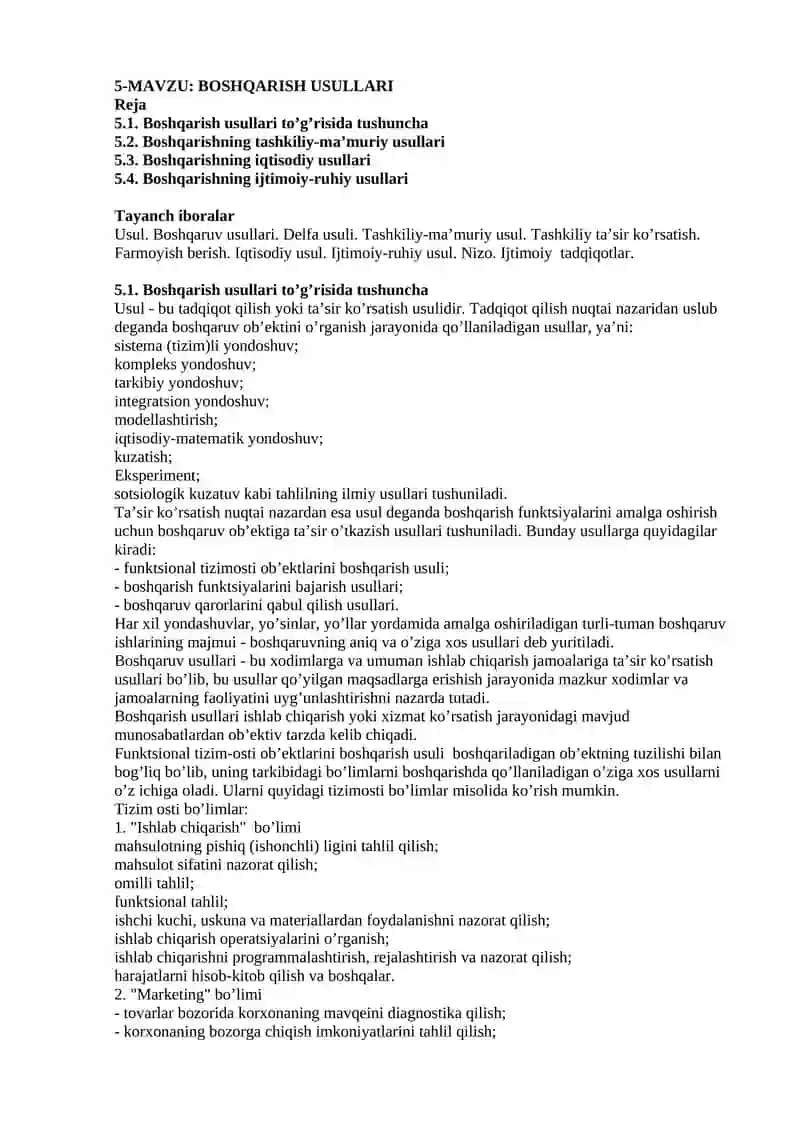 BOSHQARISH USULLARI