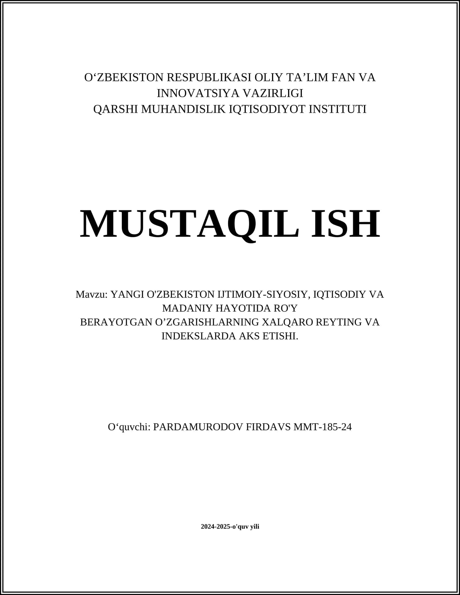 Yangi O'zbekiston ijtimoiy-siyosiy islohotlari 1