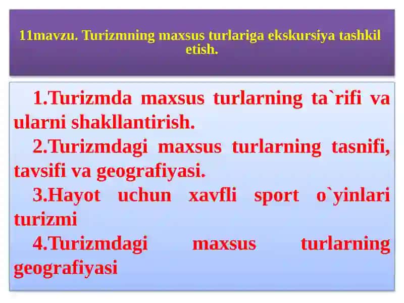 Turizmning maxsus turlari 1