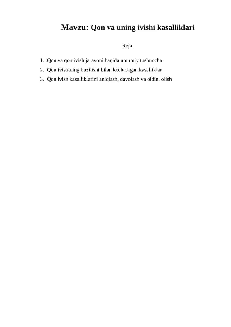 Qon va uning ivishi kasalliklari 1