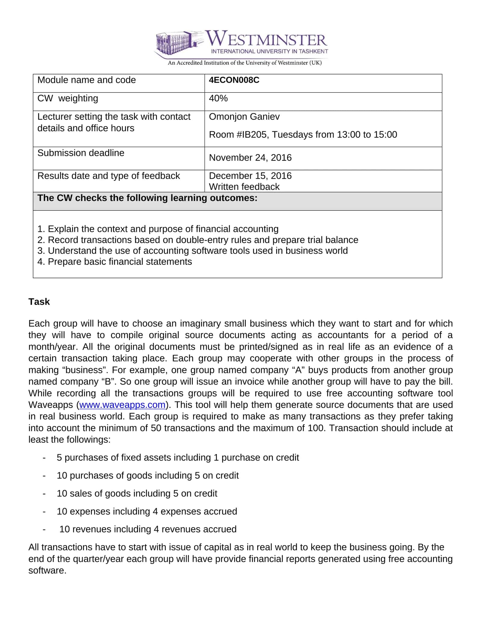 Module name and code 1