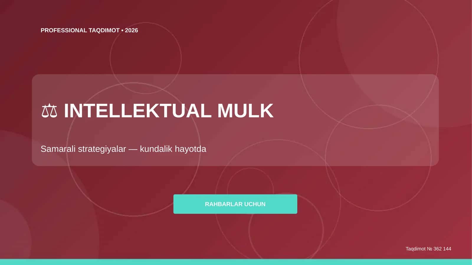 INTELLEKTUAL MULK Samarali strategiyalar — kundalik hayotda RAHBARLAR UCHUN 1