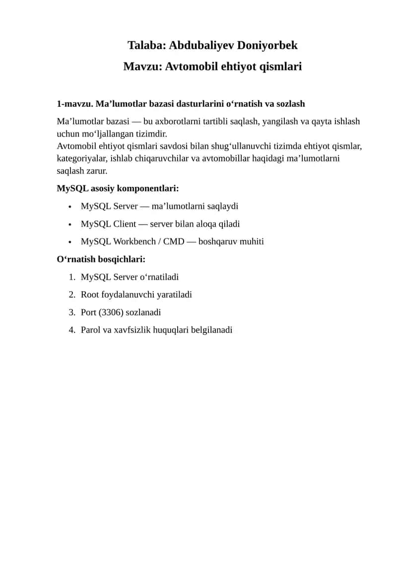 Avtomobil ehtiyot qismlari 1
