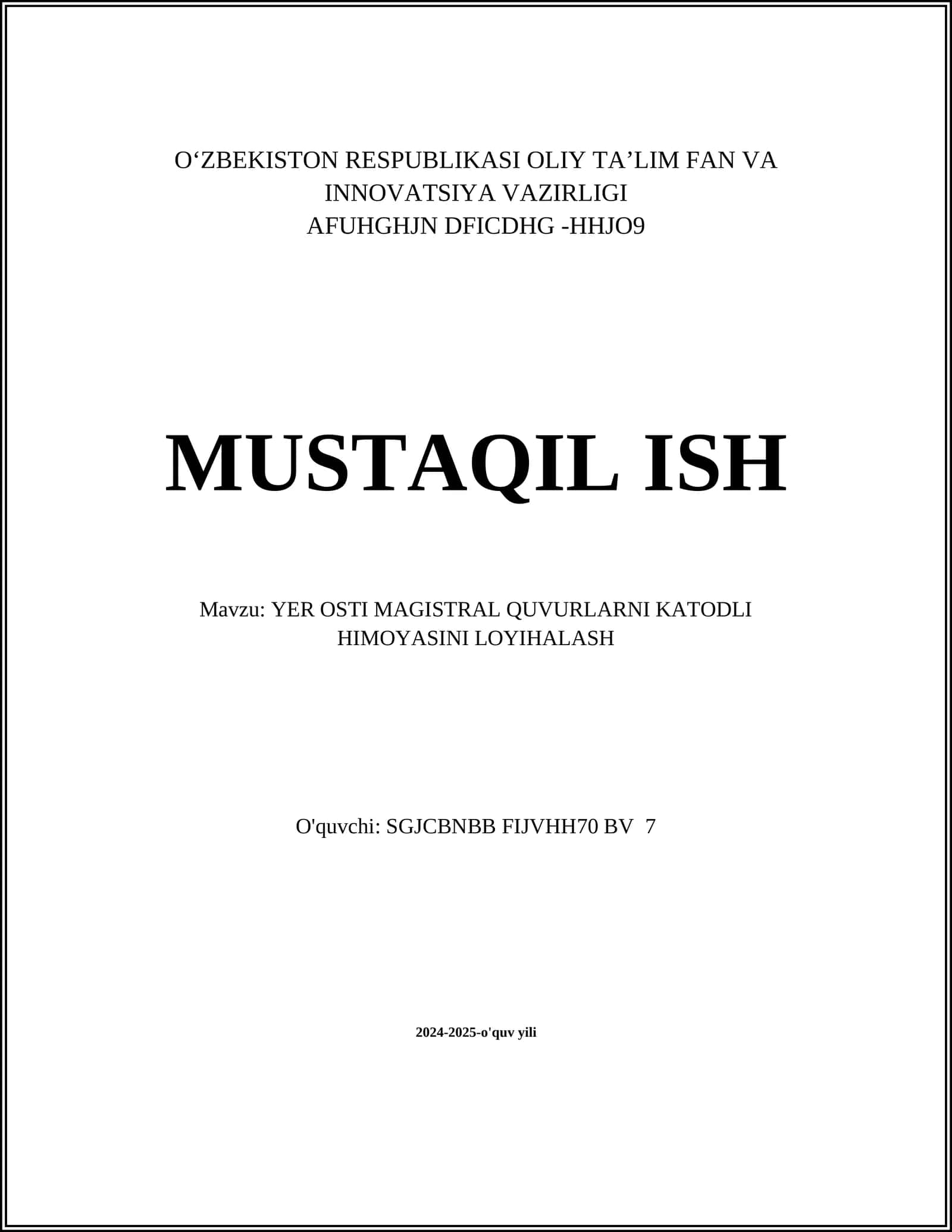 YER OSTI MAGISTRAL QUVURLARNI KATODLI HIMOYASINI LOYIHALASH 1