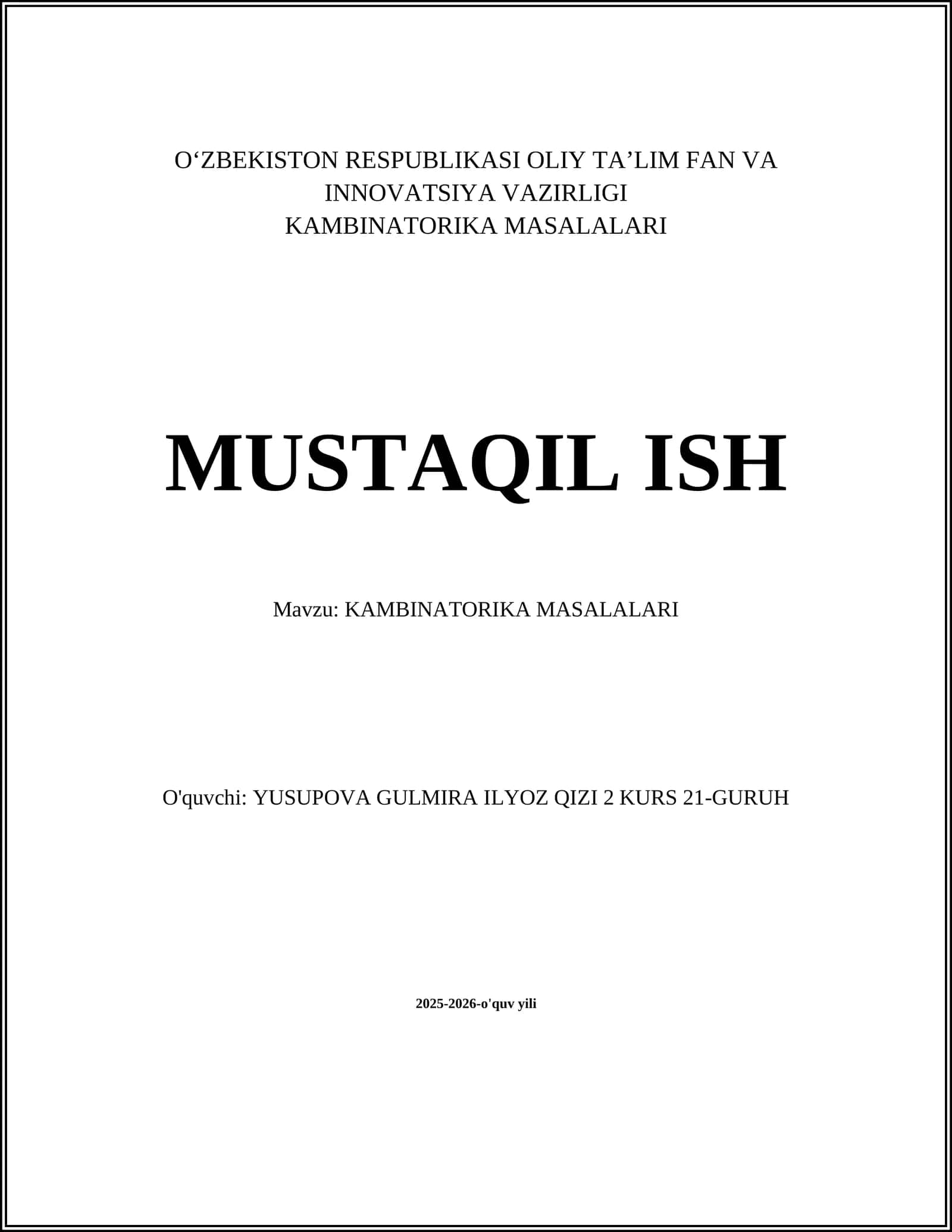 KAMBINATORIKA MASALALARI 1