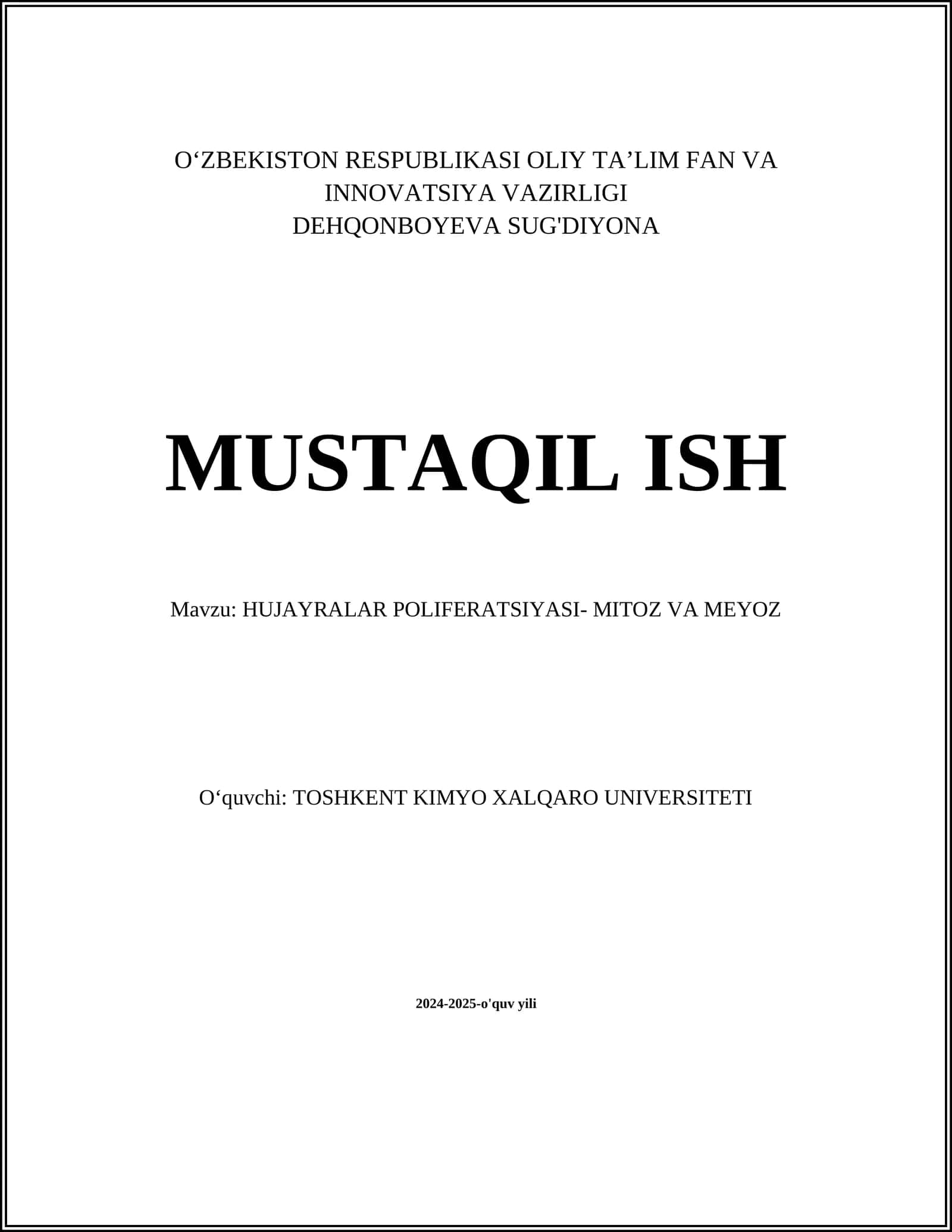 HUJAYRALAR POLIFERATSIYASI- MITOZ VA MEYOZ 1