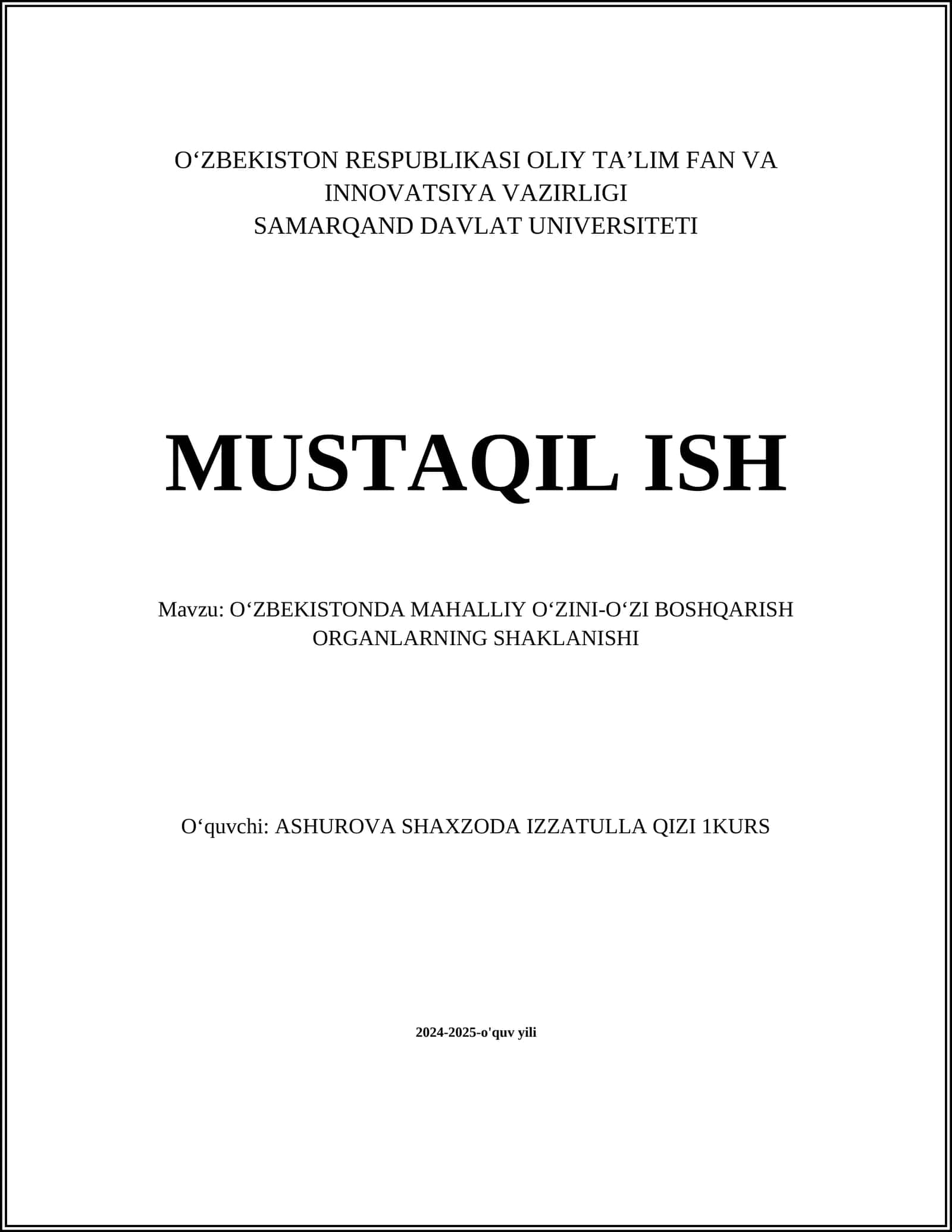 OʻZBEKISTONDA MAHALLIY OʻZINI-OʻZI BOSHQARISH ORGANLARNING SHAKLANISHI 1