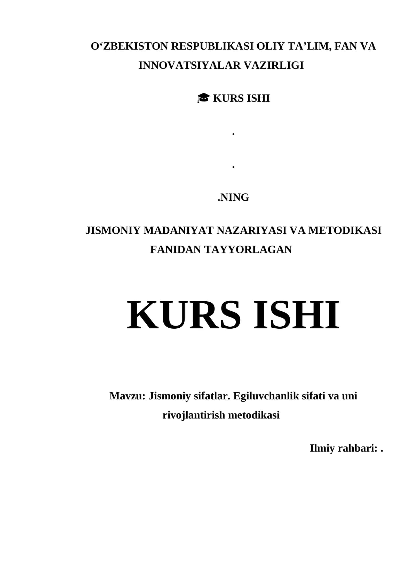 Jismoniy Madaniyat Nazariyasi va Metodikasi Fanidan Tayyorlagan Kurs Ishi 1