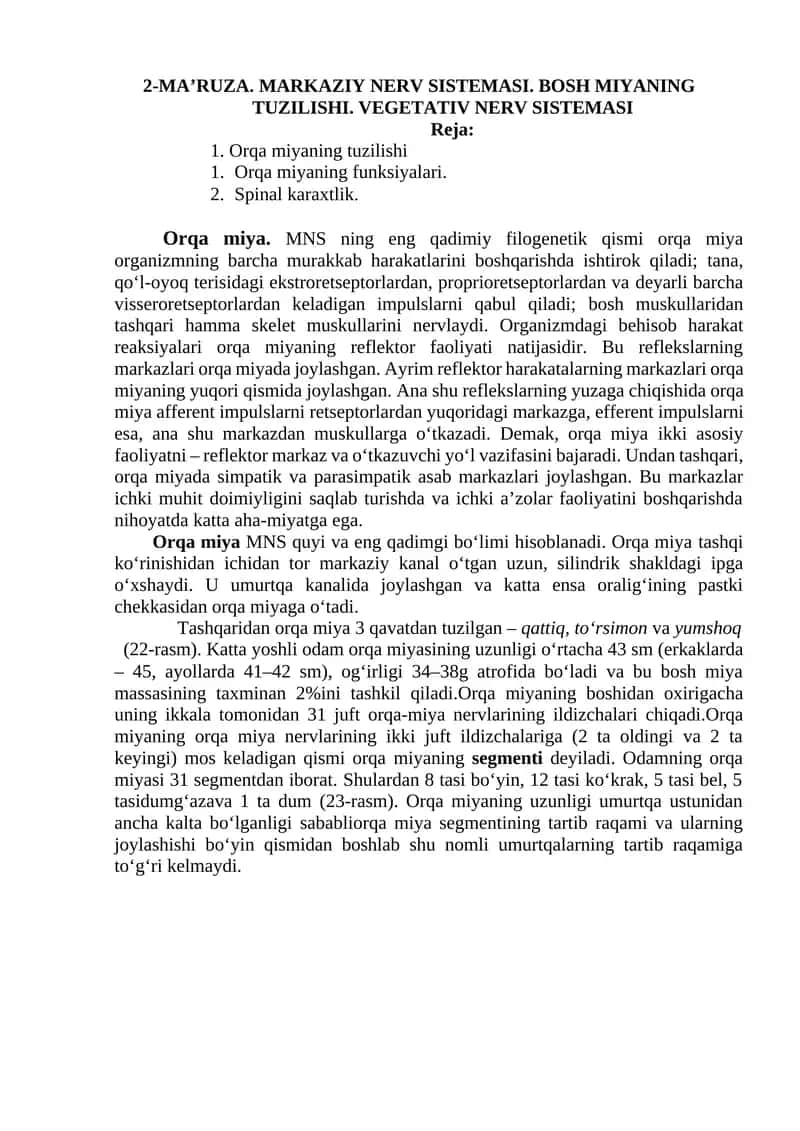 MARKAZIY NERV SISTEMASI. BOSH MIYANING TUZILISHI 1