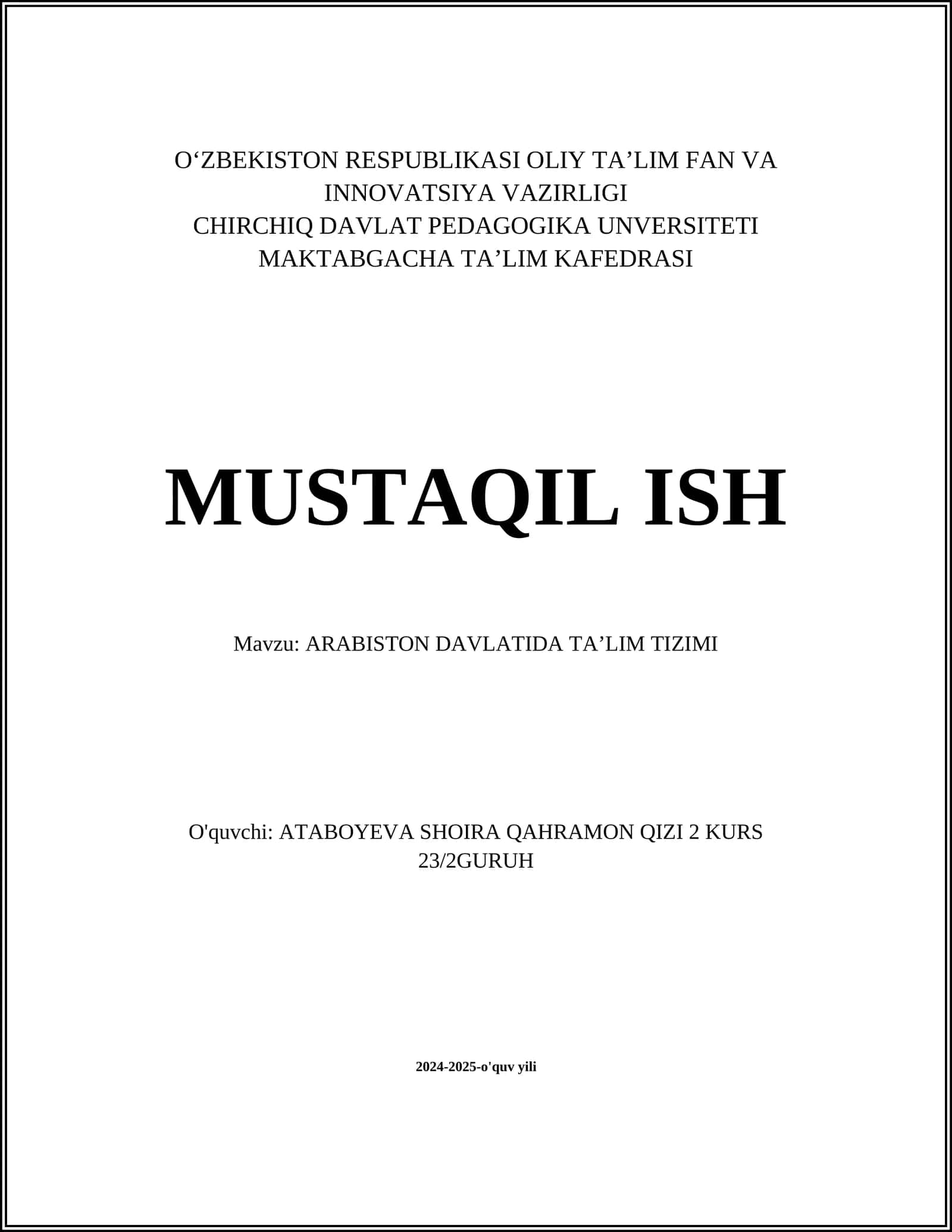 ARABISTON DAVLATIDA TAʼLIM TIZIMI 1