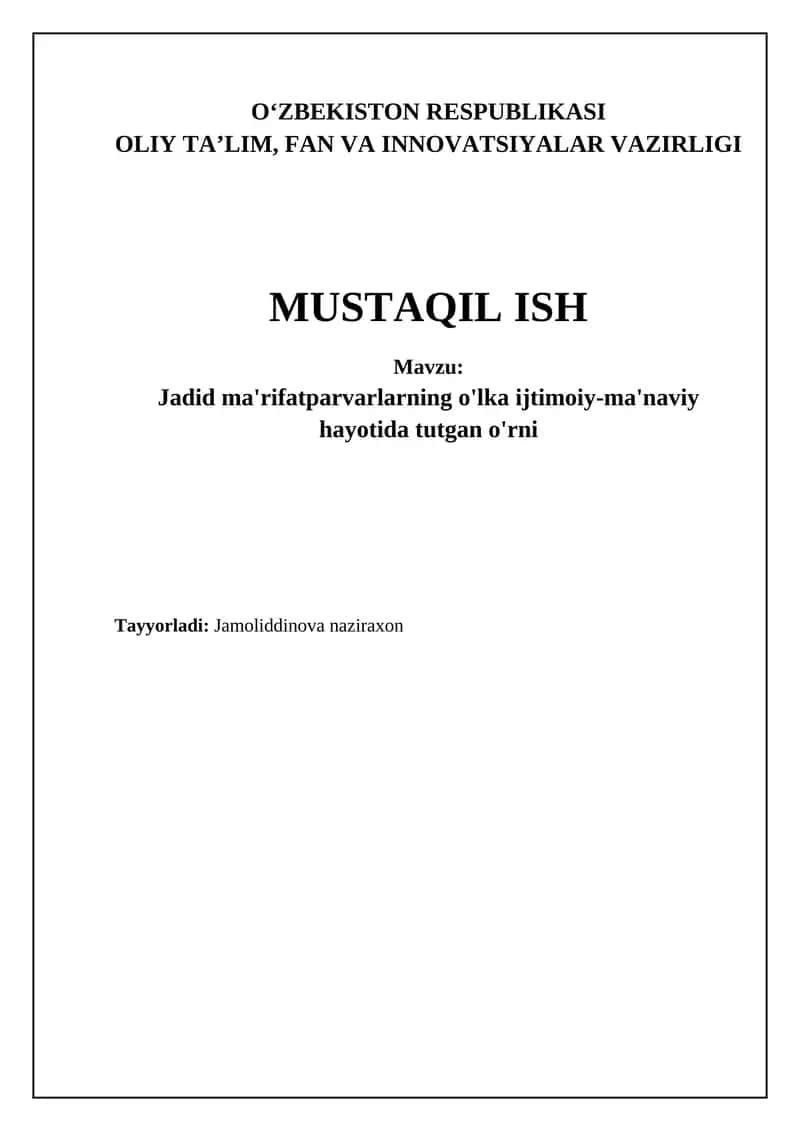 Jadidchilik: Ma'rifatparvarlikdan Milliy Uyg'onishgacha 1