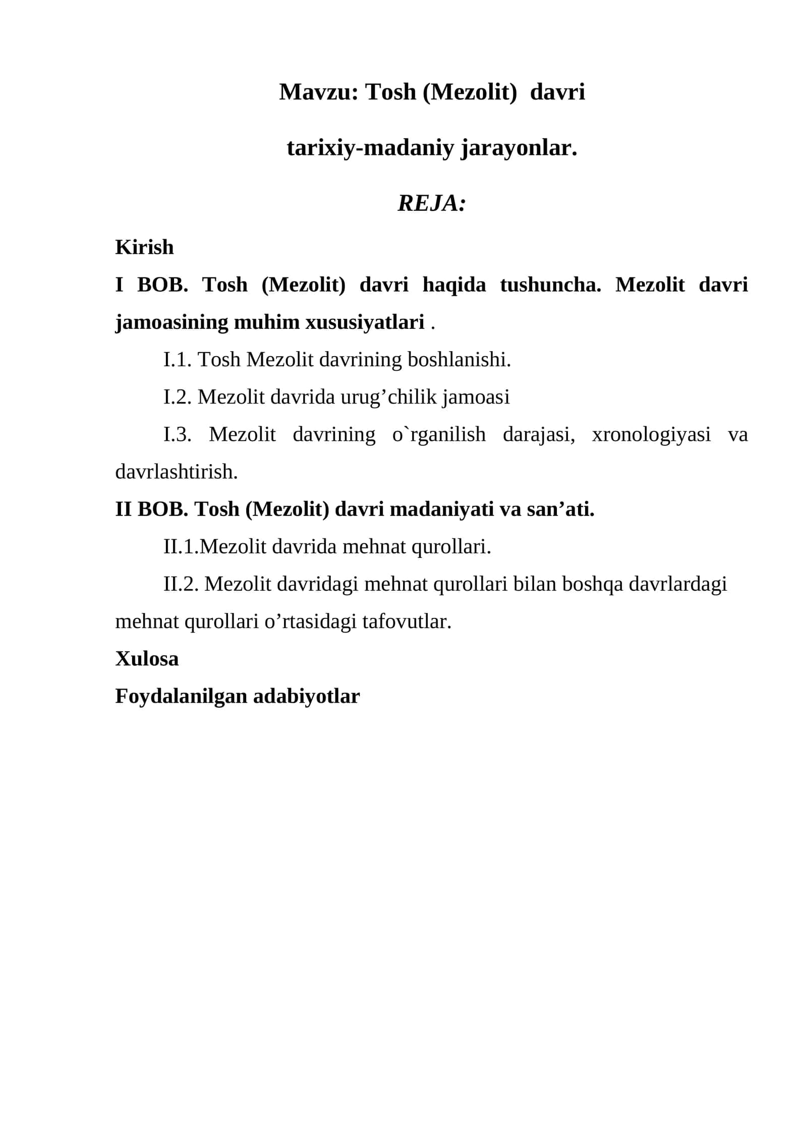 Tosh (Mezolit) davri 1