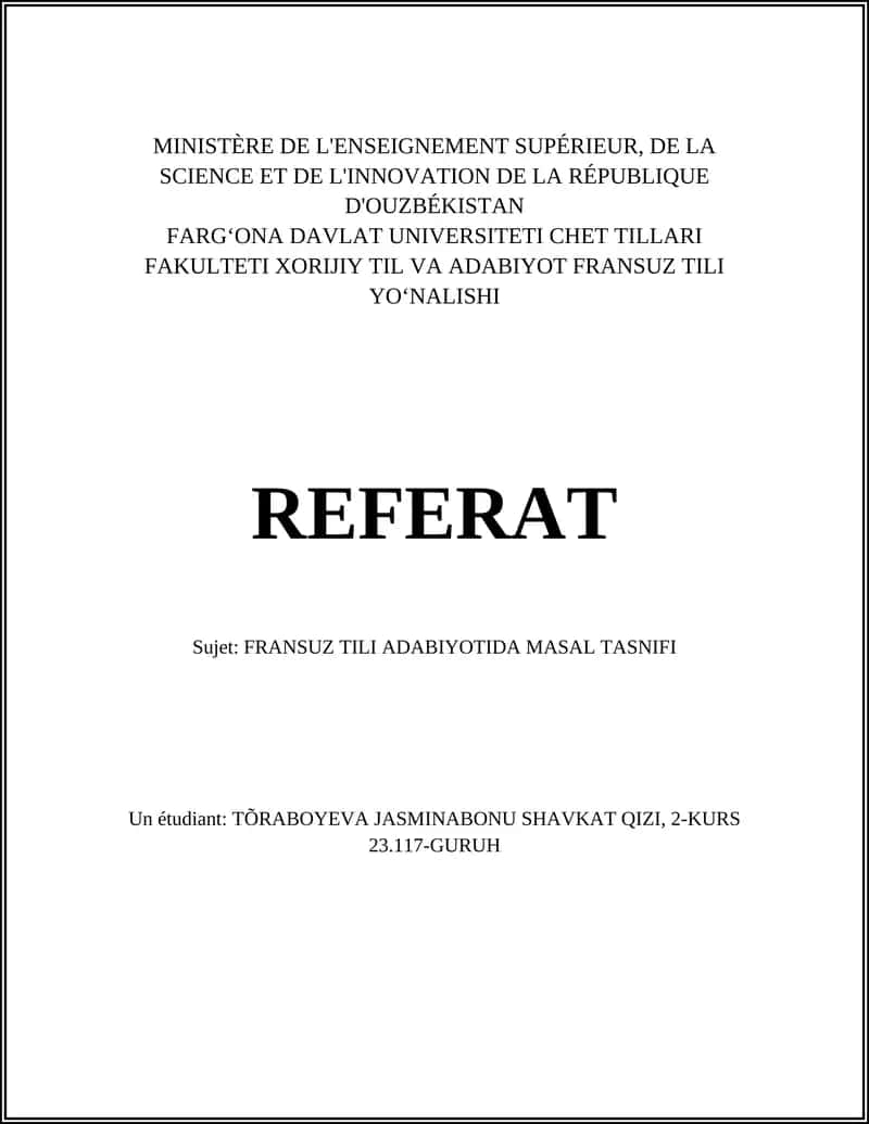 FRANSUZ TILI ADABIYOTIDA MASAL TASNIFI 1