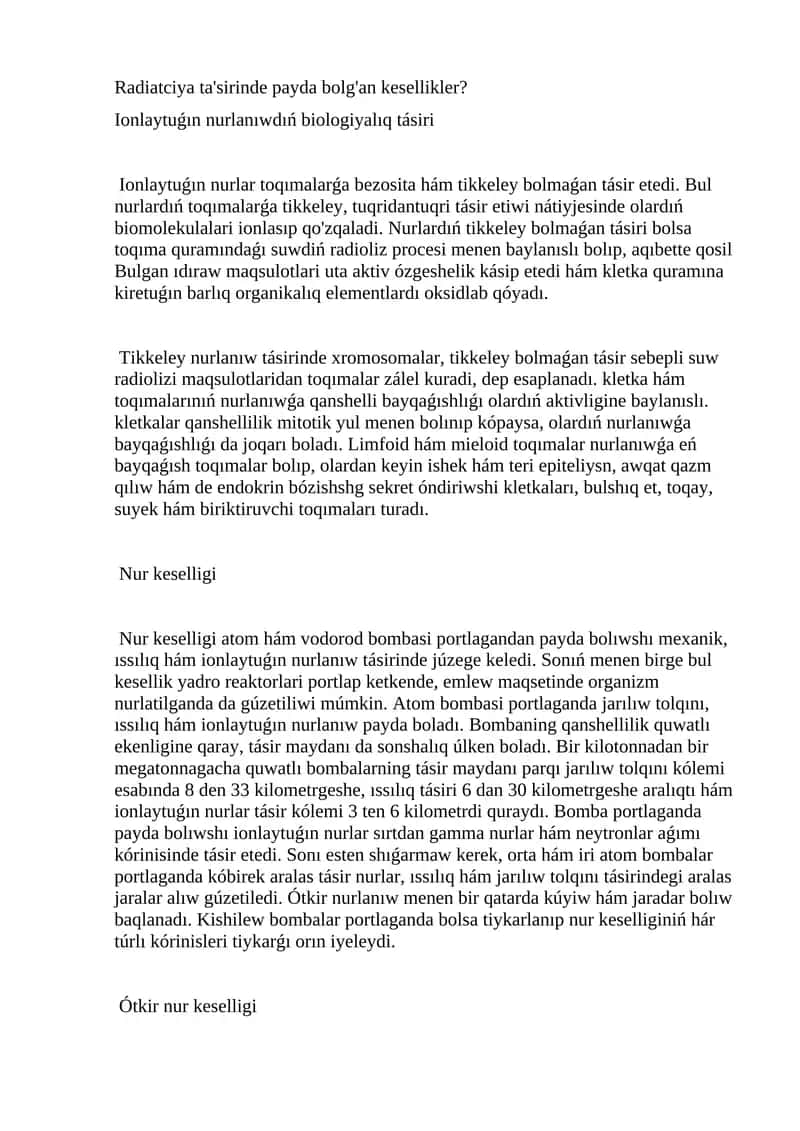 Radiatciya ta'sirinde payda bolg'an kesellikler 1