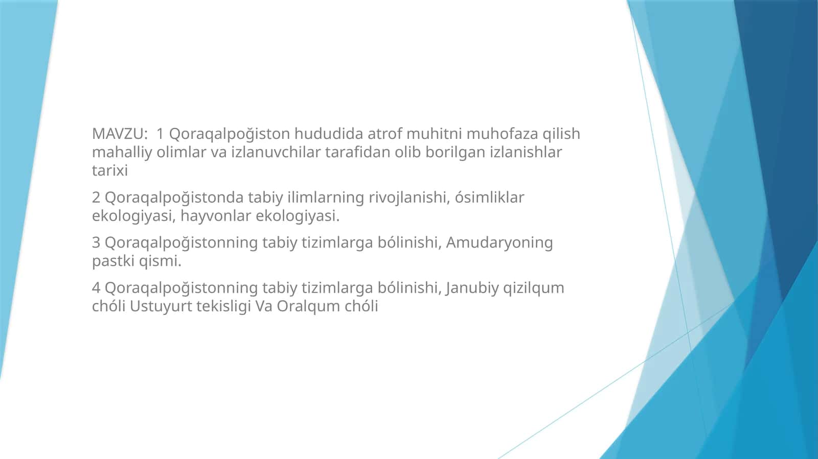 Qoraqalpoğiston hududida atrof muhitni muhofaza qilish mahalliy olimlar va izlanuvchilar tomonidan olib borilgan izlanishlar tarixi 1