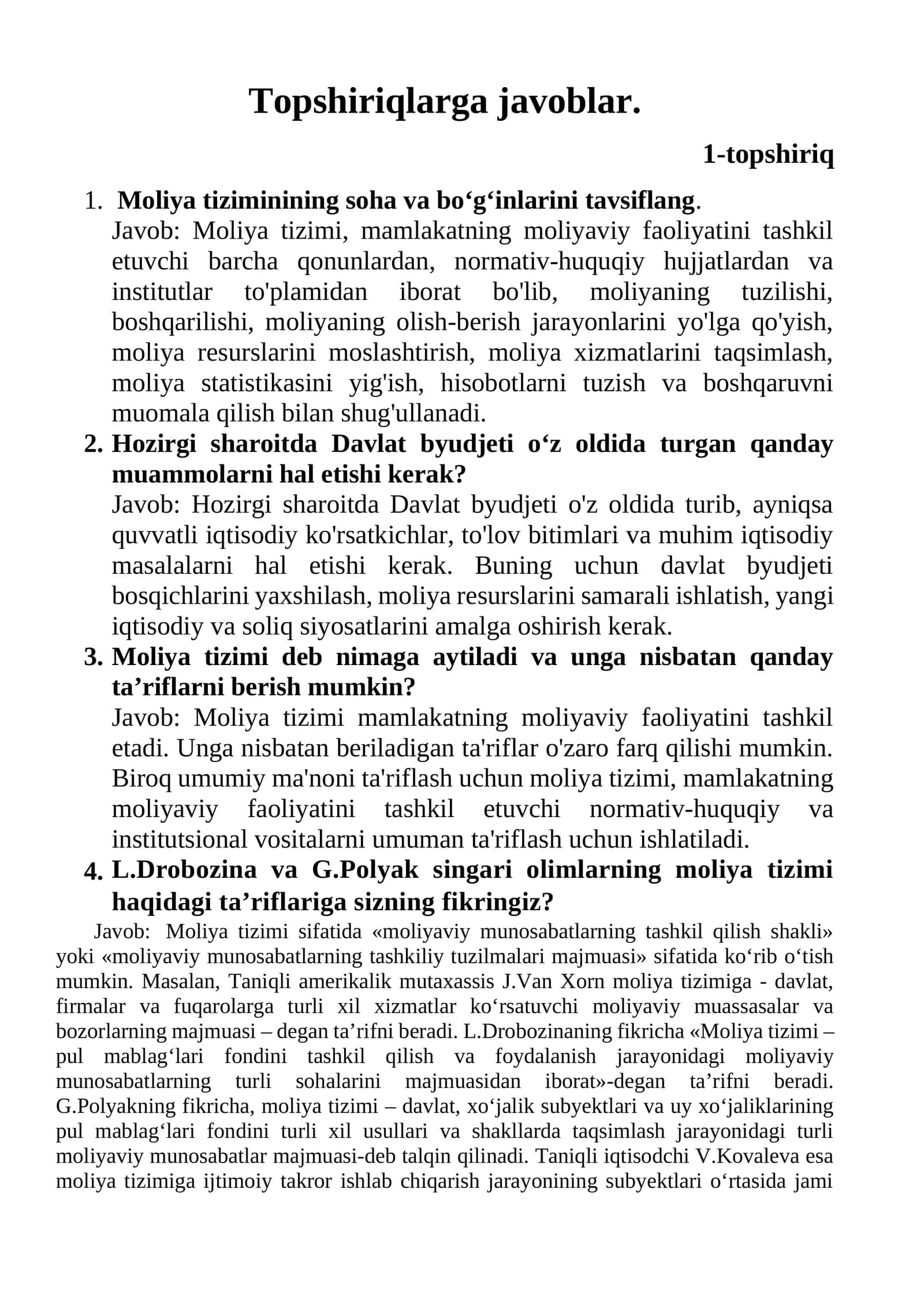 Topshiriqlarga javoblar 1