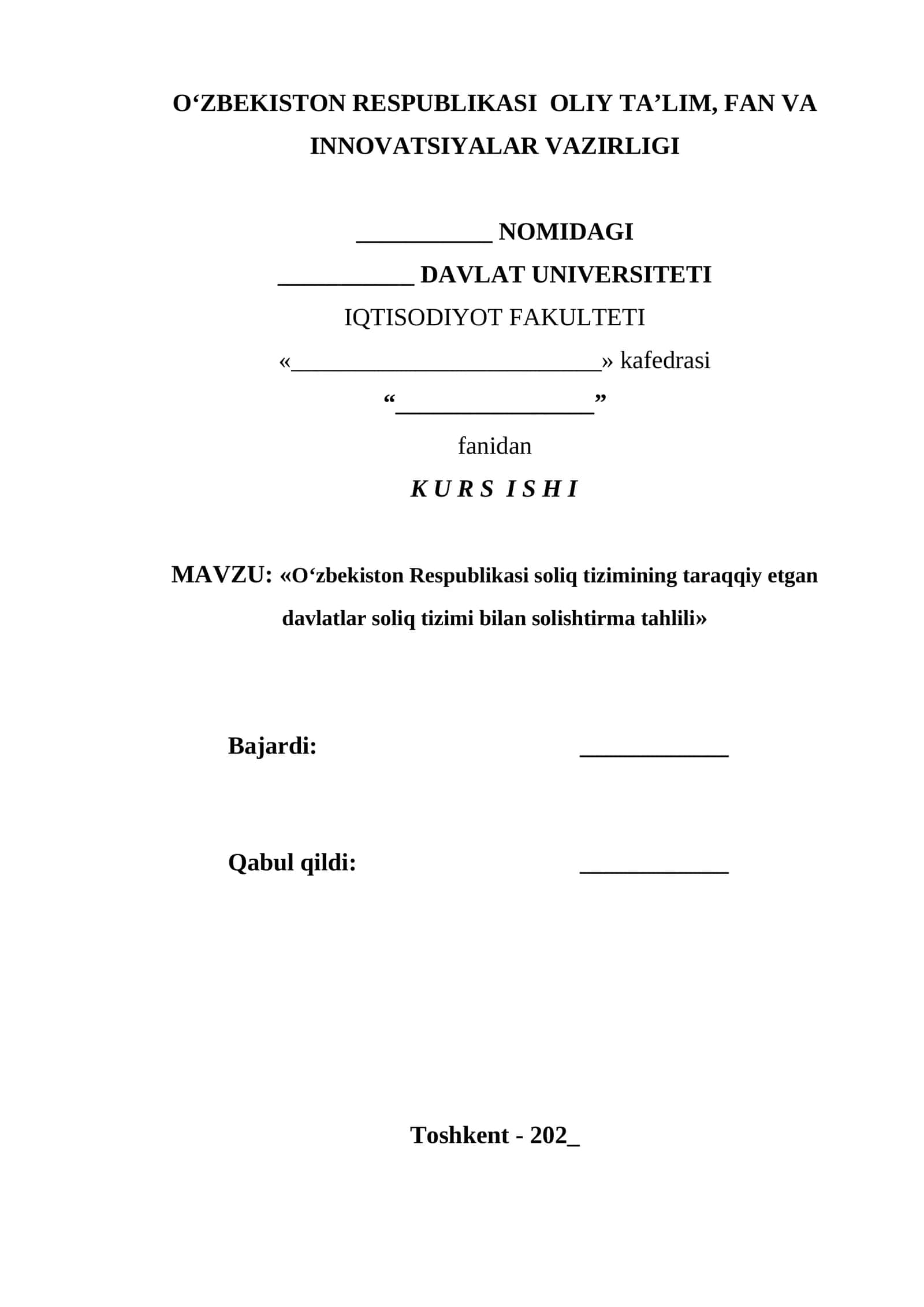 O‘zbekiston Respublikasi soliq tizimining taraqqiy etgan davlatlar soliq tizimi bilan solishtirma tahlili 1