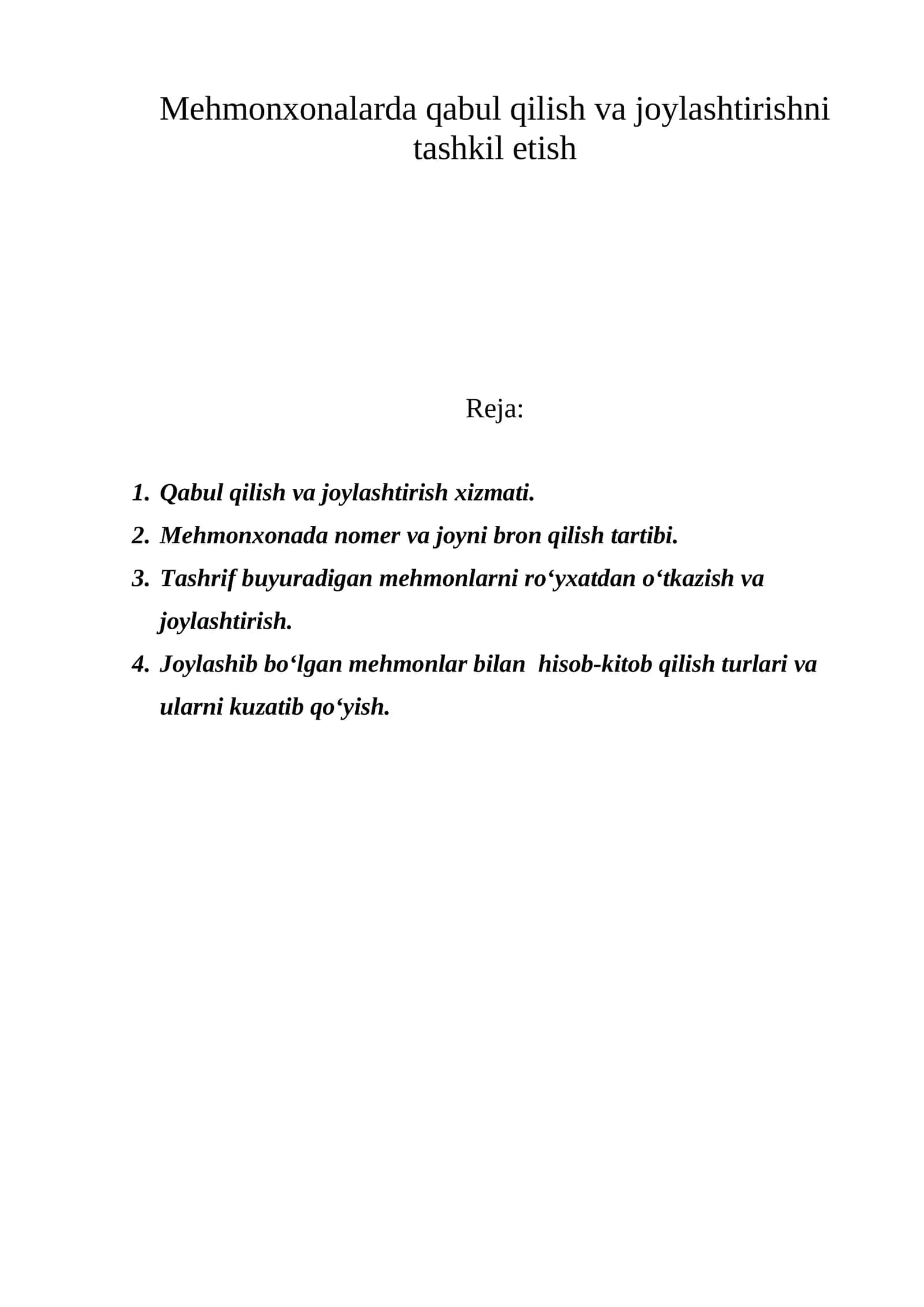 Qabul qilish va joylashtirishni tashkil etish 1