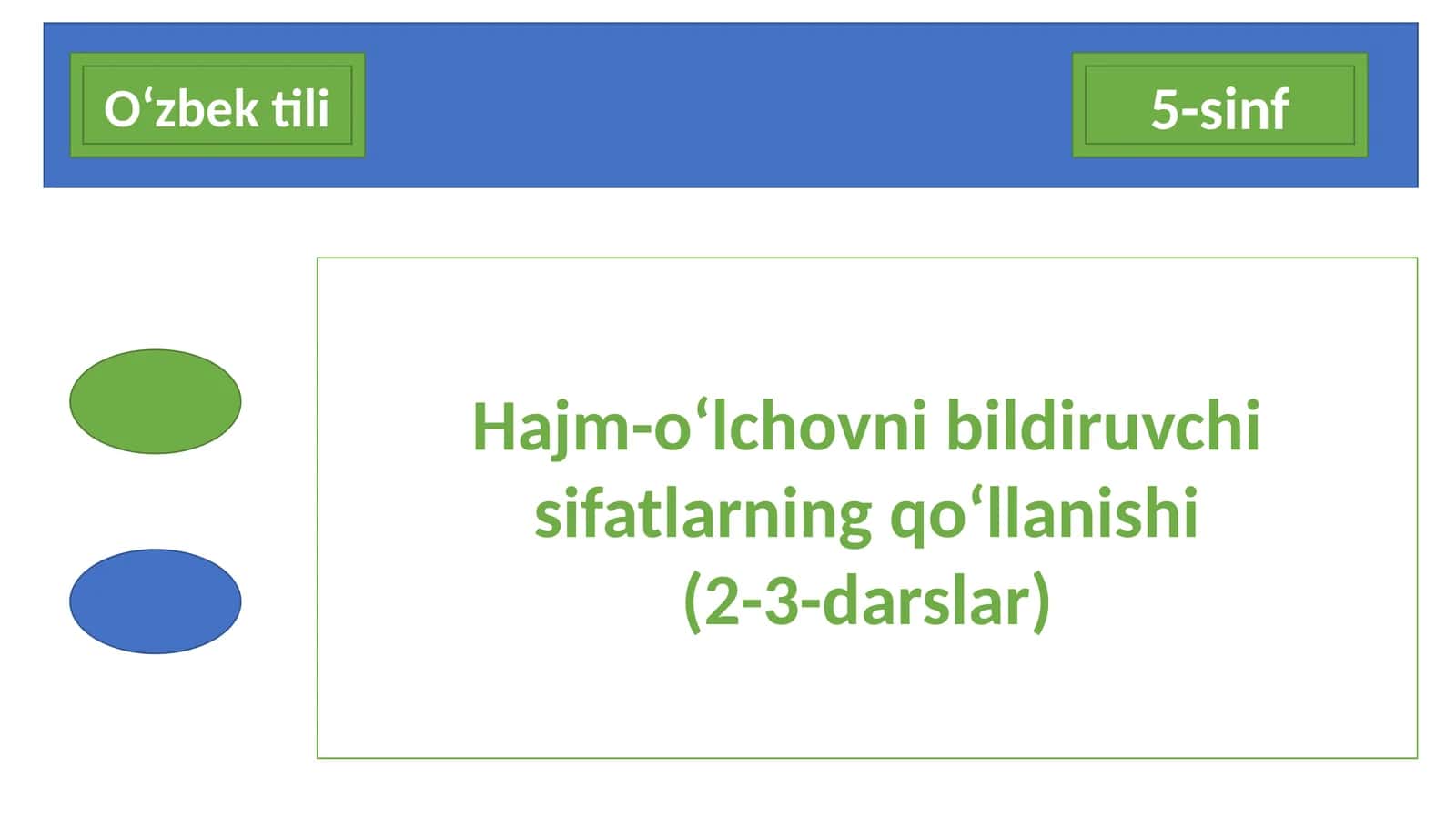 5-sinf O'zbek tili fanidan dars ishlanma. Hajm-o'lchovni bildiruvchi sifatlarning qo'llanishi 1