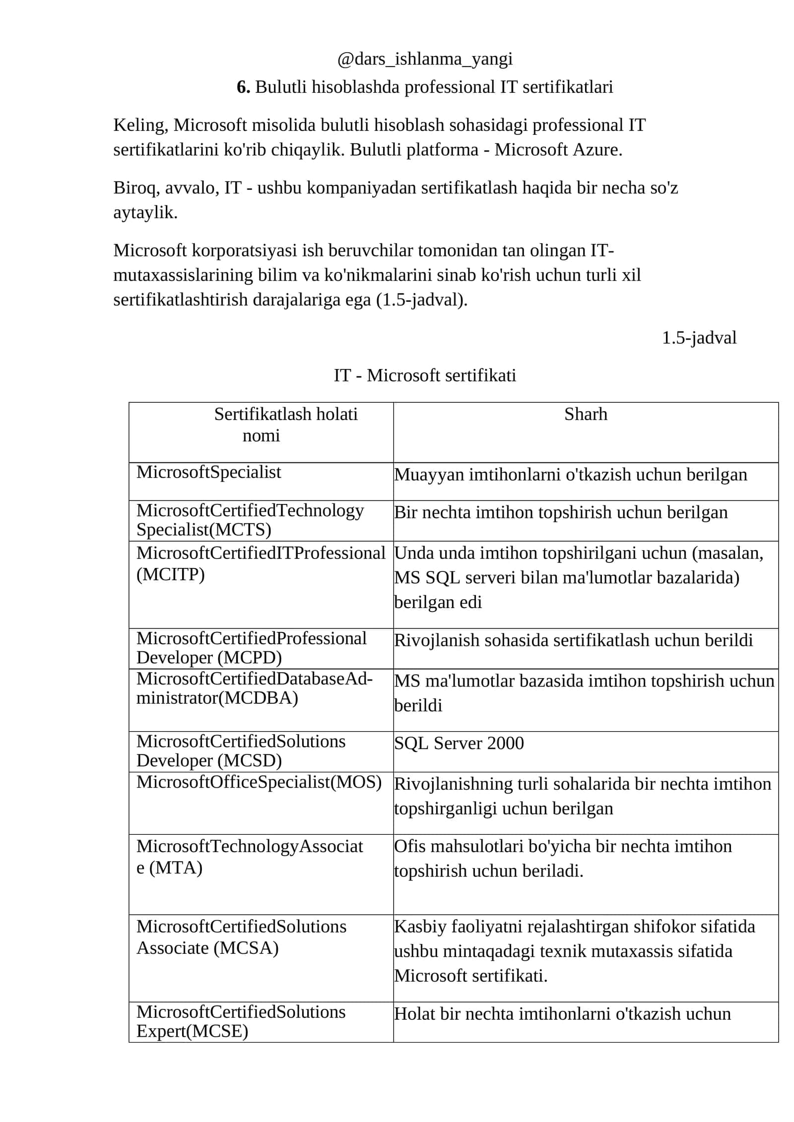 Bulutli hisoblashda professional IT sertifikatlari 1