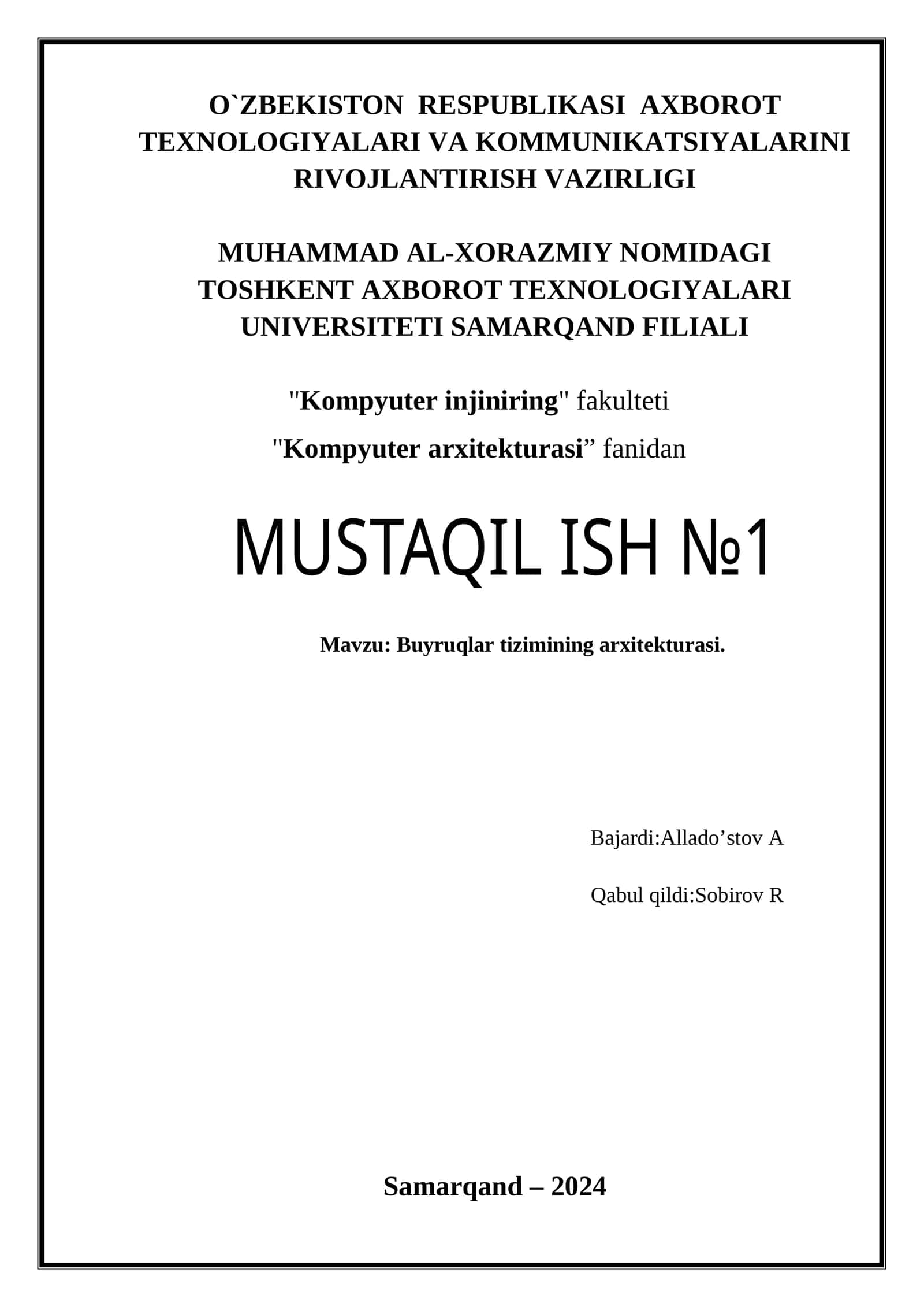 Buyruqlar tizimining arxitekturasi 1