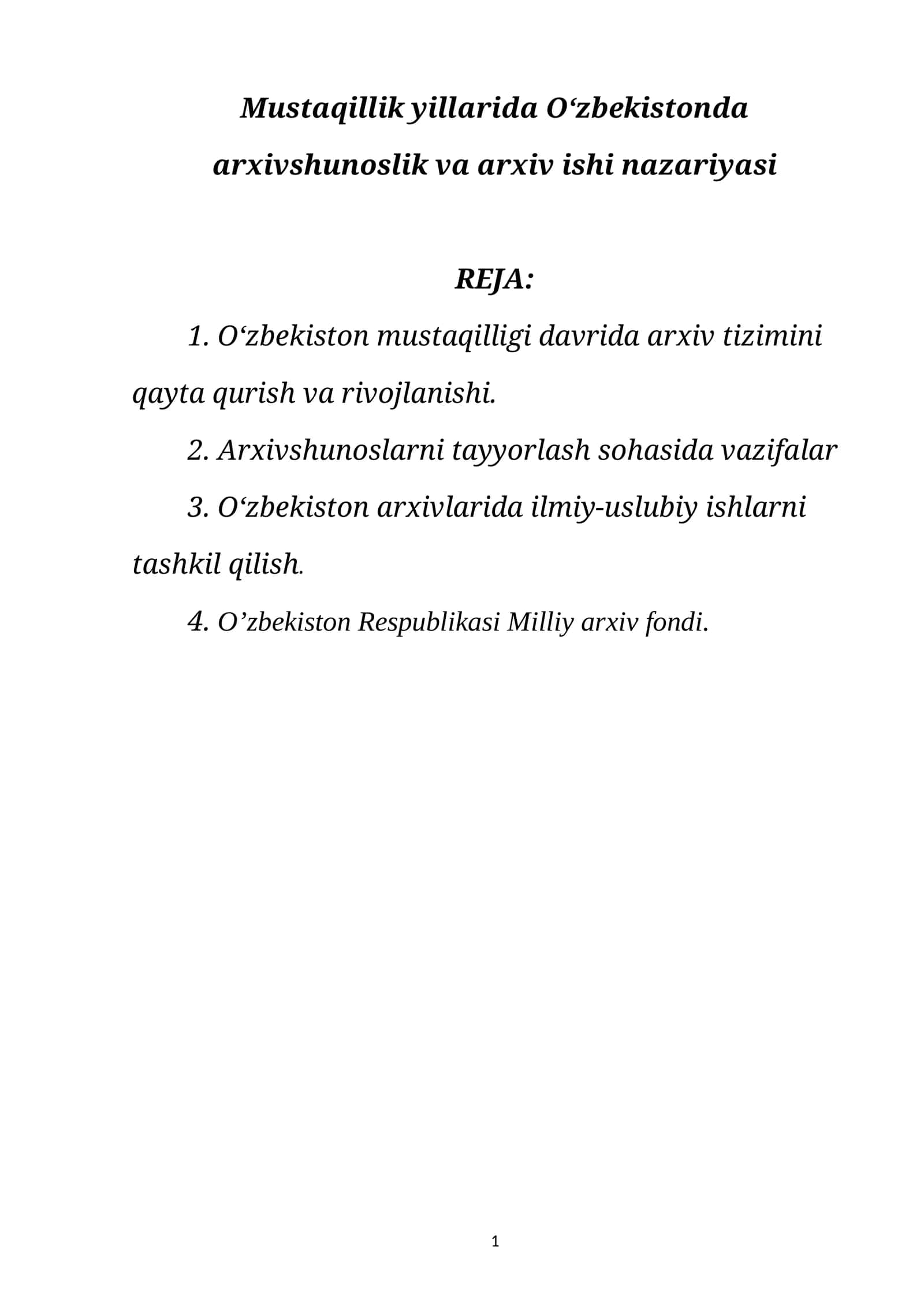 Arxivshunoslik va Arxiv ishi Nazariyasi 1