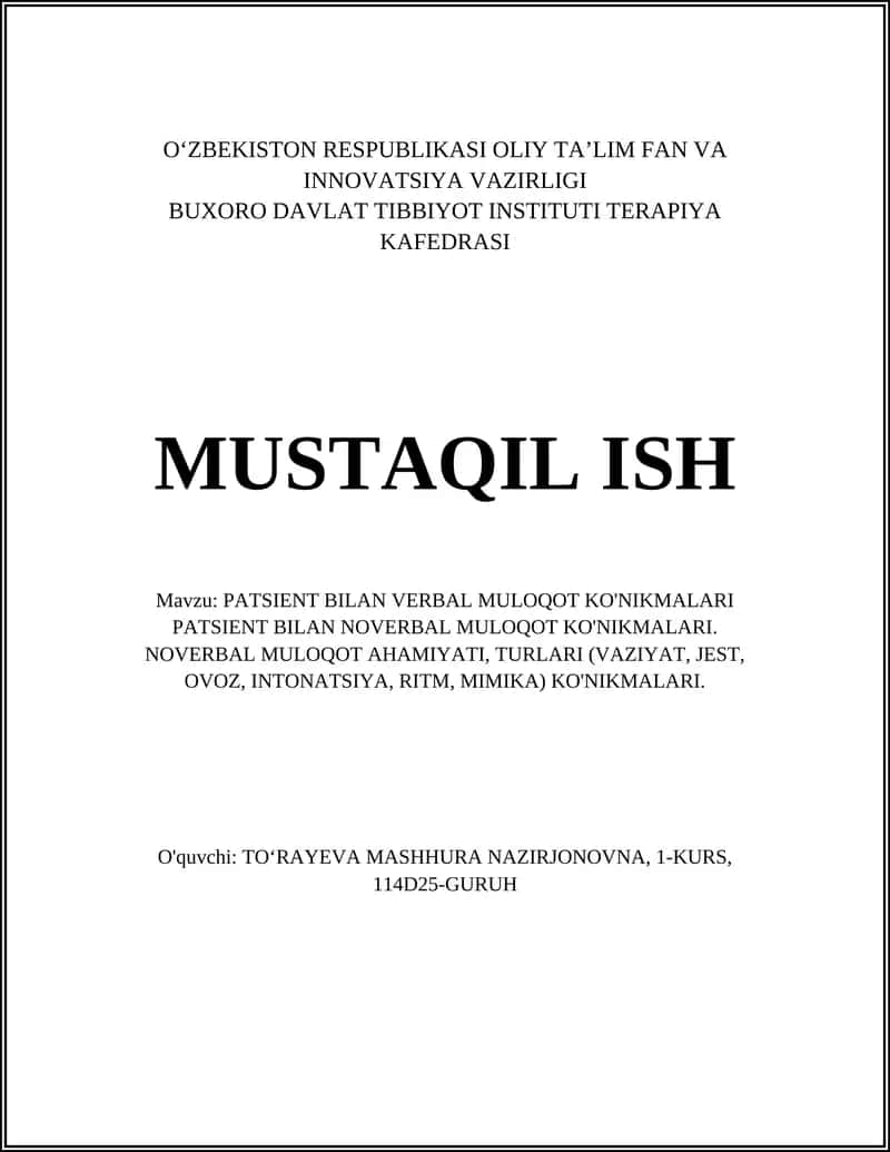 PATSIENT BILAN VERBAL MULOQOT KO'NIKMALARI 1