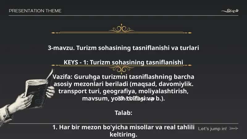 Turizm sohasining tasniflanishi va turlari 1