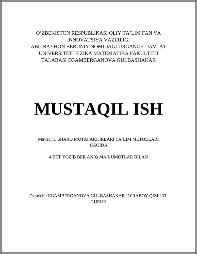 SHARQ MUTAFAKKIRLARI TA’LIM METODLARI HAQIDA 1