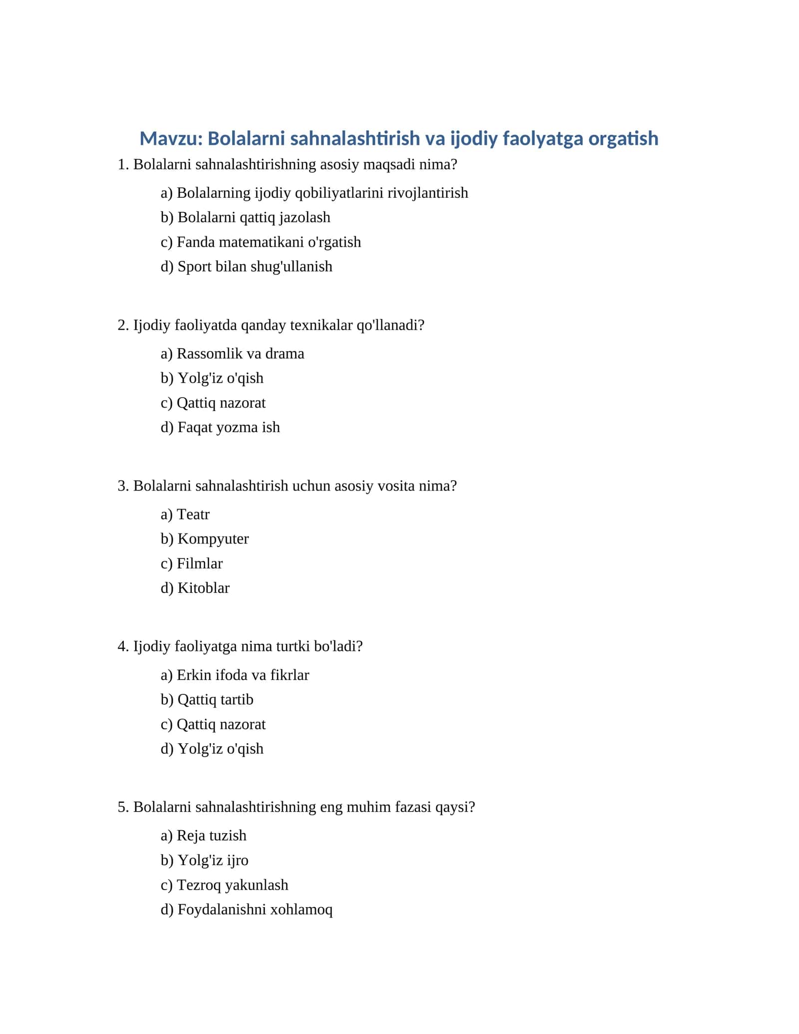 Bolalarni sahnalashtirish va ijodiy faolyatga orgatish 1