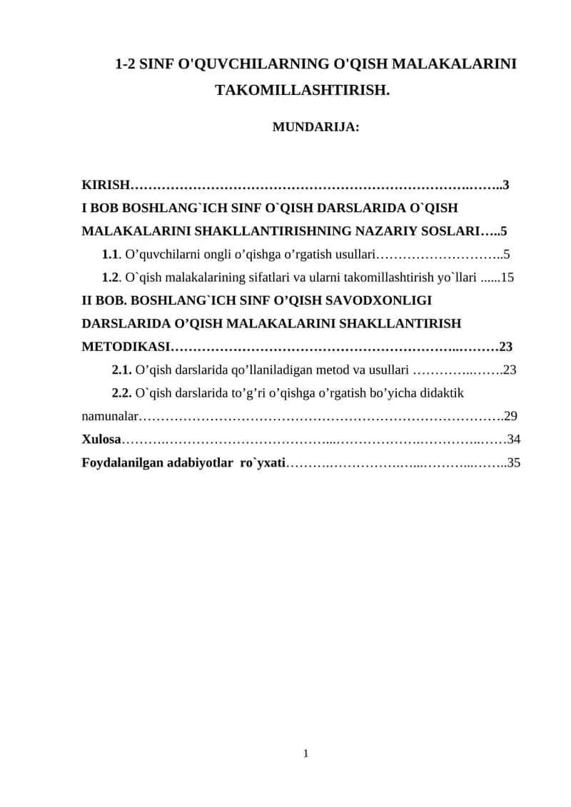 O'quvchilarning O'qish Malakalarini Takomillashtirish 1