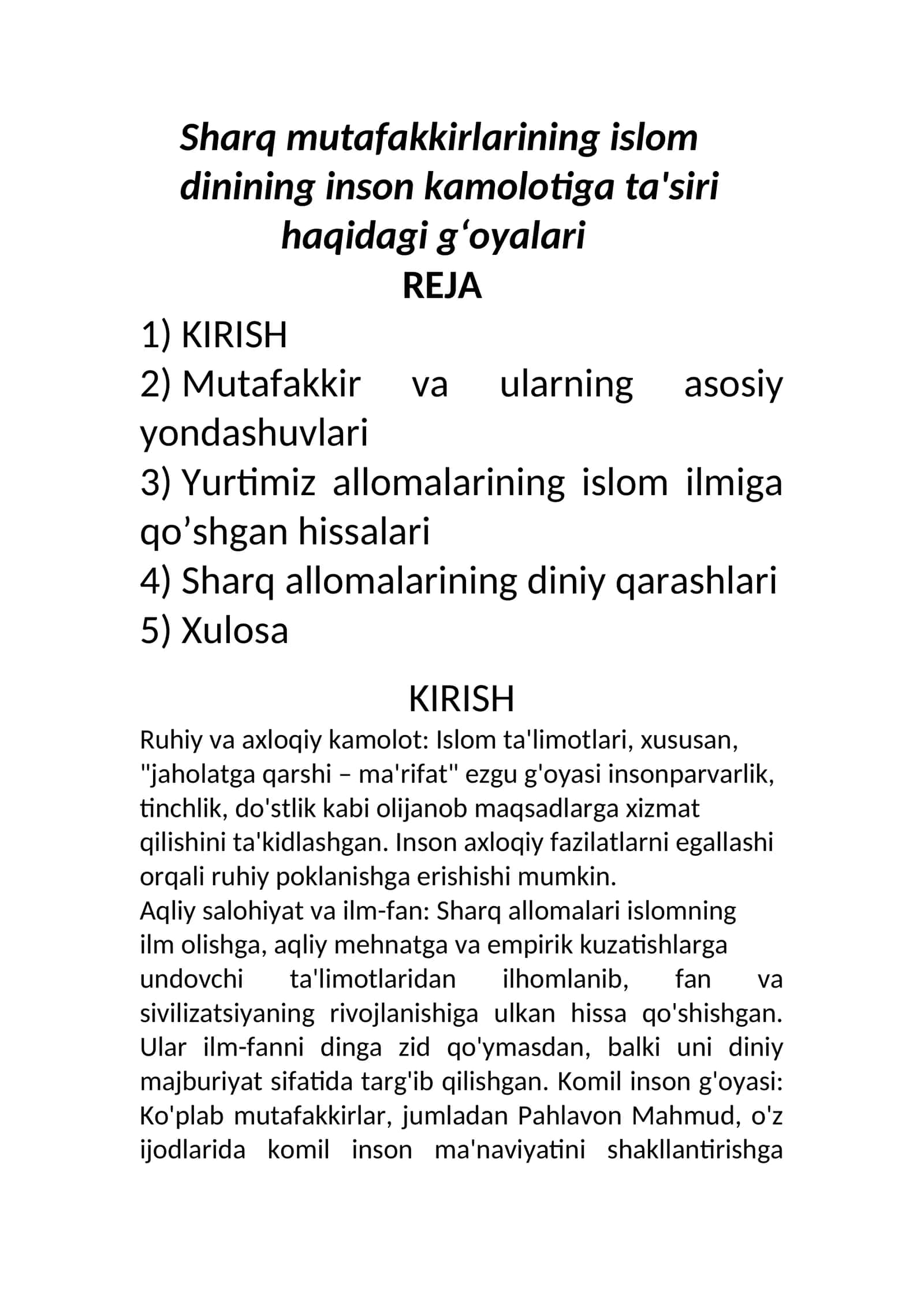 Sharq mutafakkirlarining islom dinining inson kamolotiga ta'siri haqidagi gʻoyalari 1