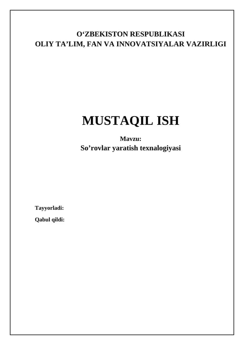 So‘rovlar yaratish texnologiyasi 1