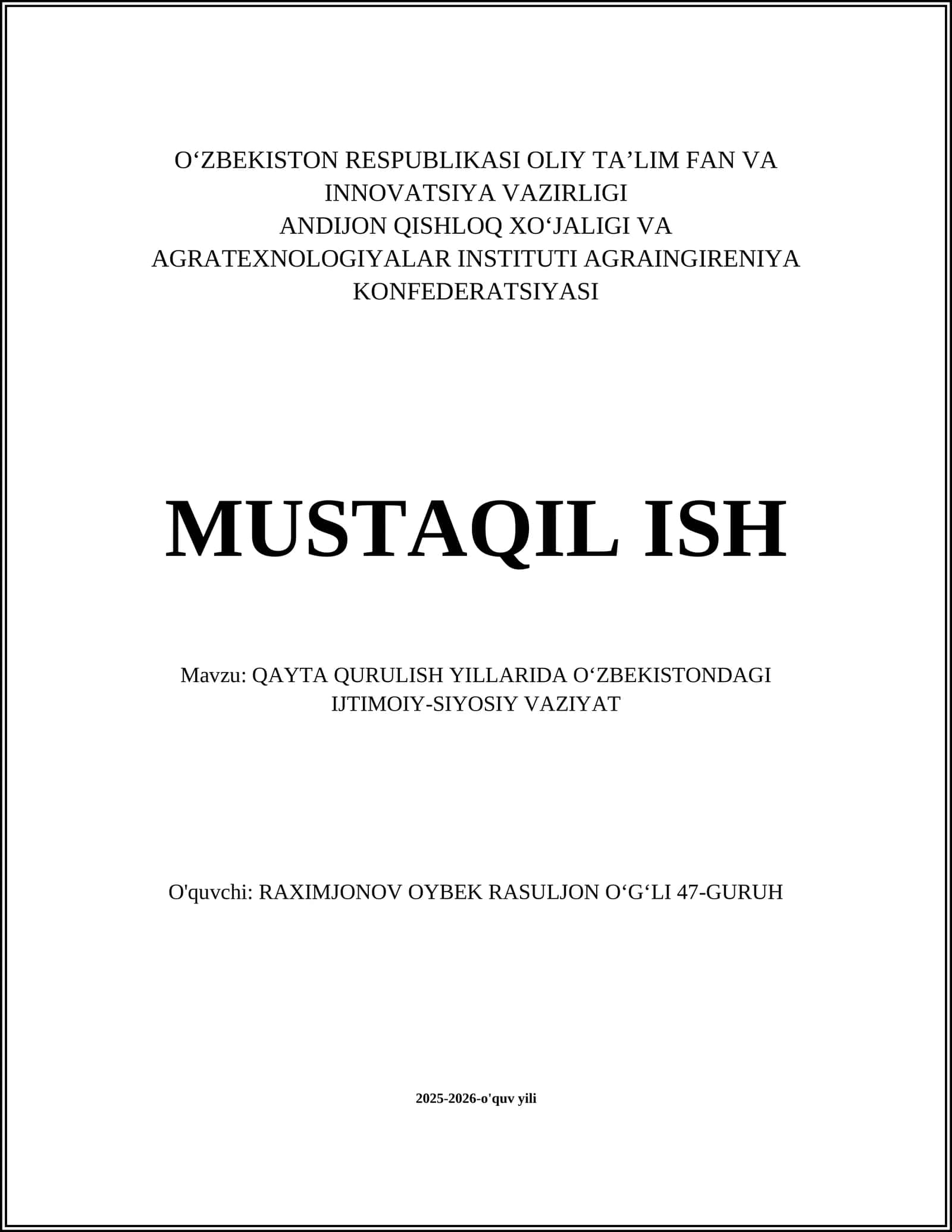 Qayta qurilish siyosati Oʻzbekistonga taʼsiri 1