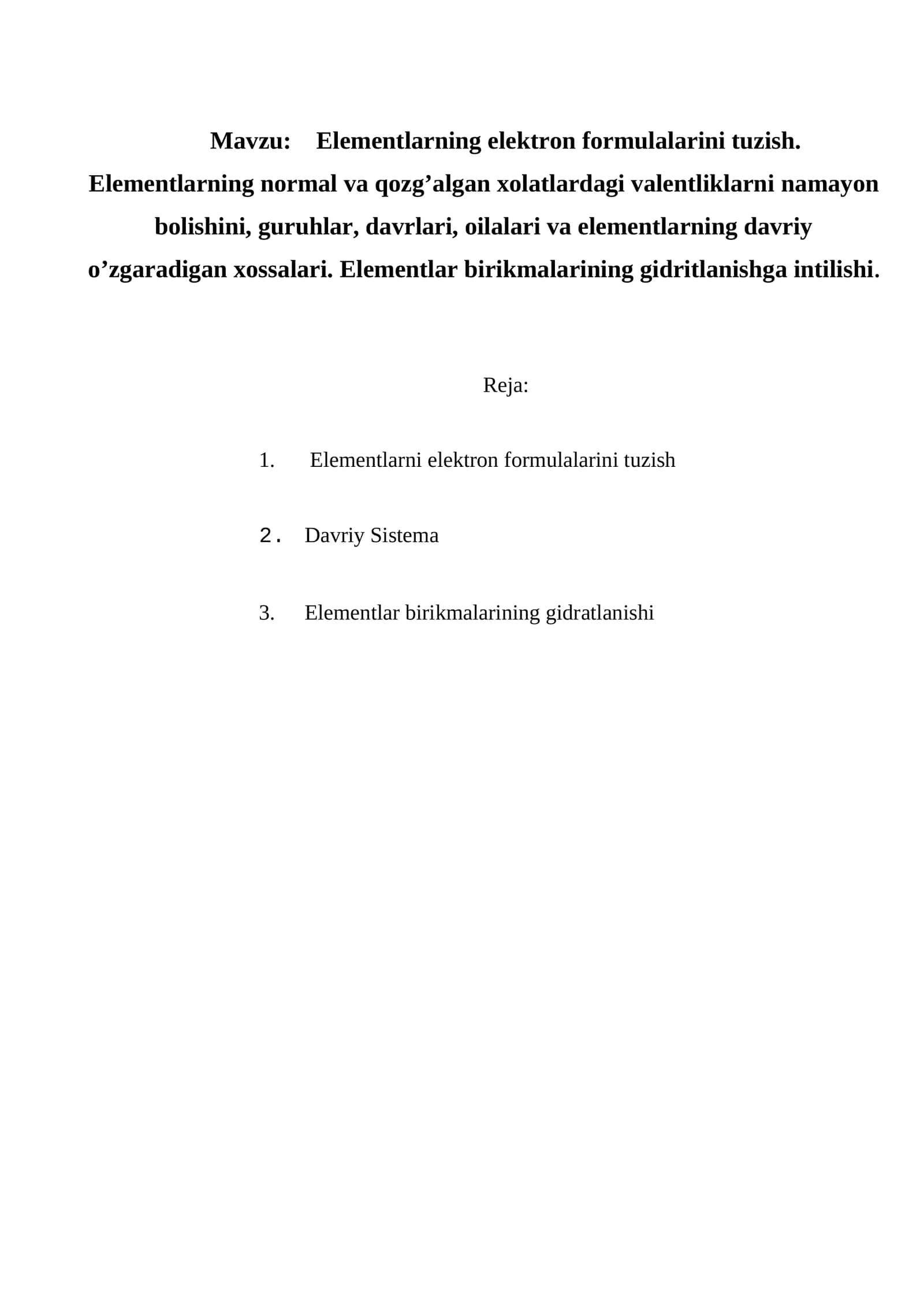 Elementlarning elektron formulalarini tuzish 1
